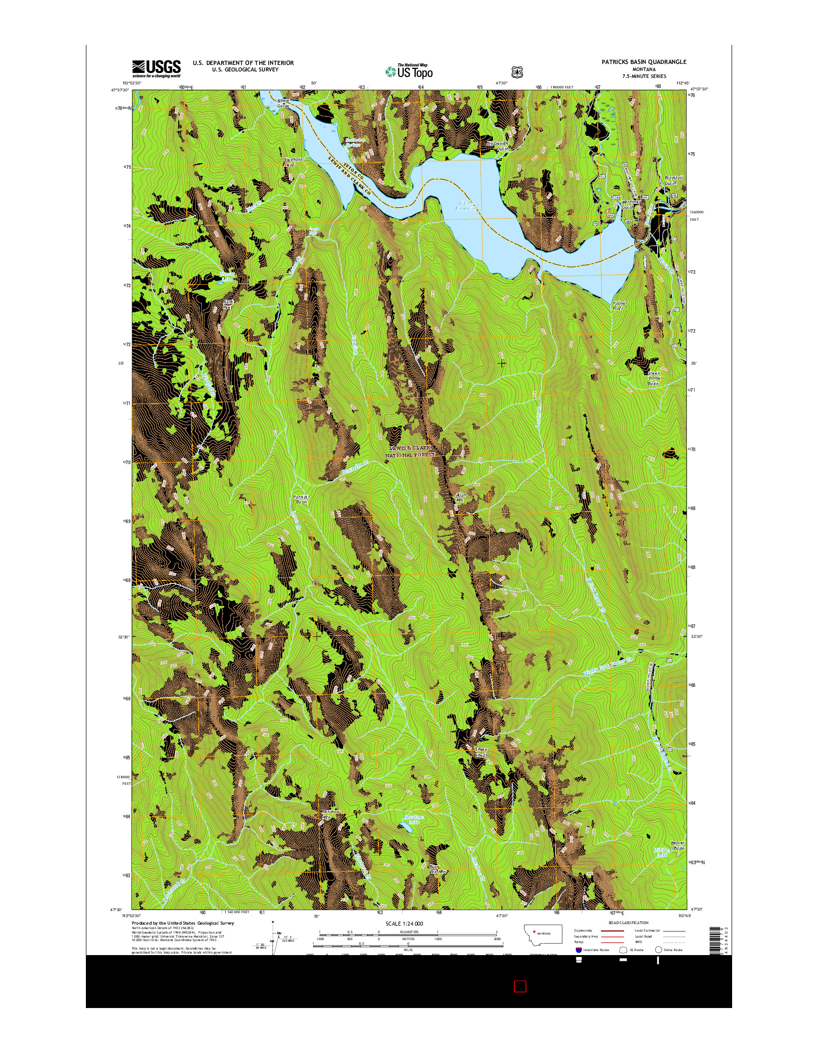 USGS US TOPO 7.5-MINUTE MAP FOR PATRICKS BASIN, MT 2017