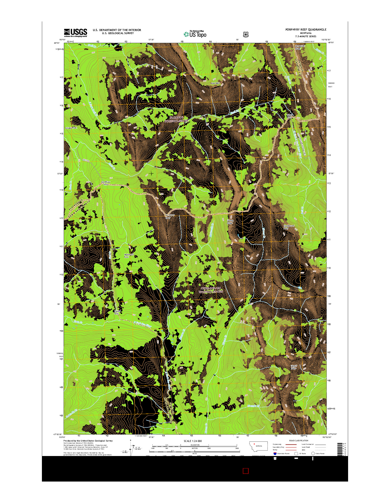 USGS US TOPO 7.5-MINUTE MAP FOR PORPHYRY REEF, MT 2017