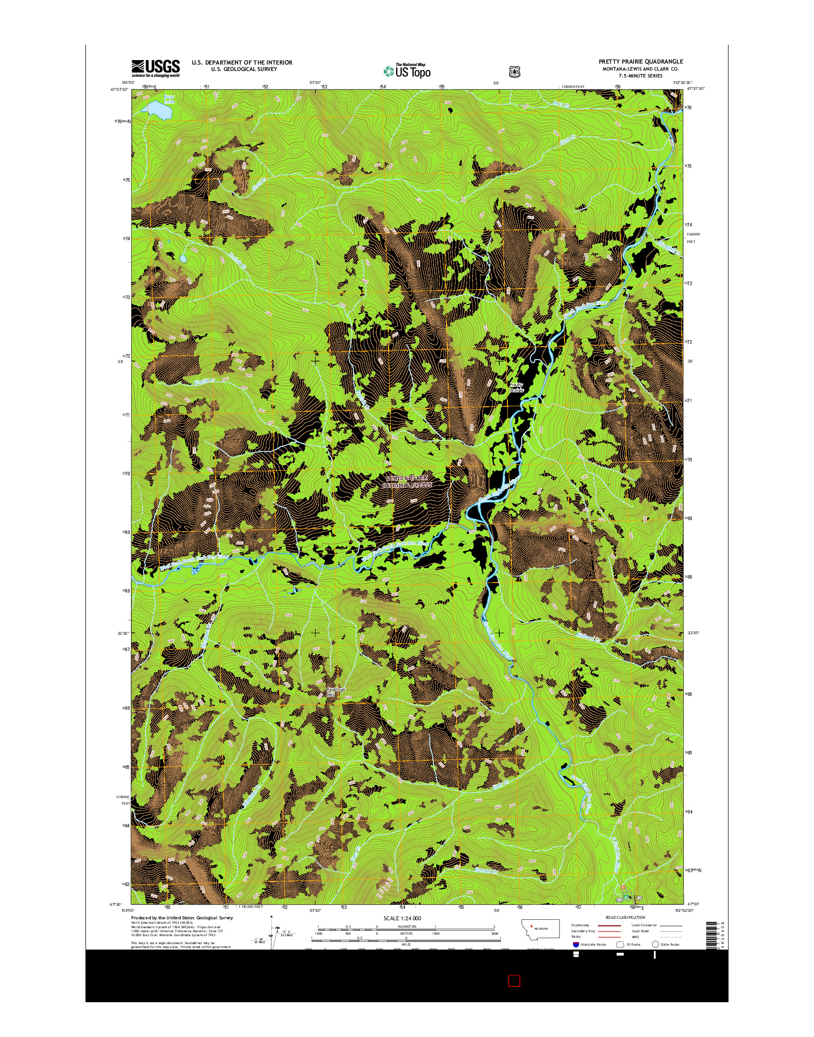 USGS US TOPO 7.5-MINUTE MAP FOR PRETTY PRAIRIE, MT 2017