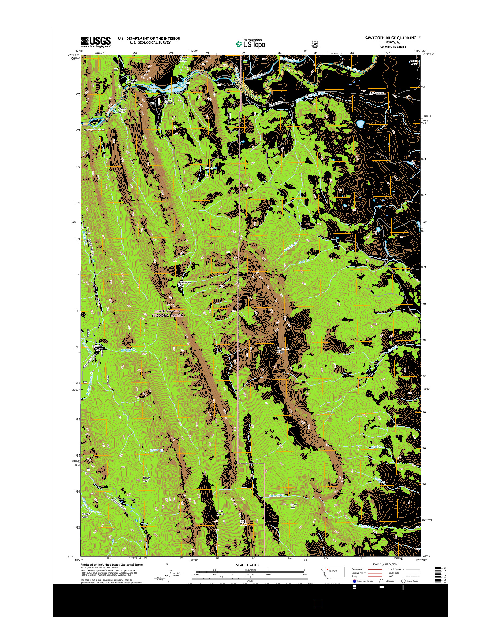 USGS US TOPO 7.5-MINUTE MAP FOR SAWTOOTH RIDGE, MT 2017