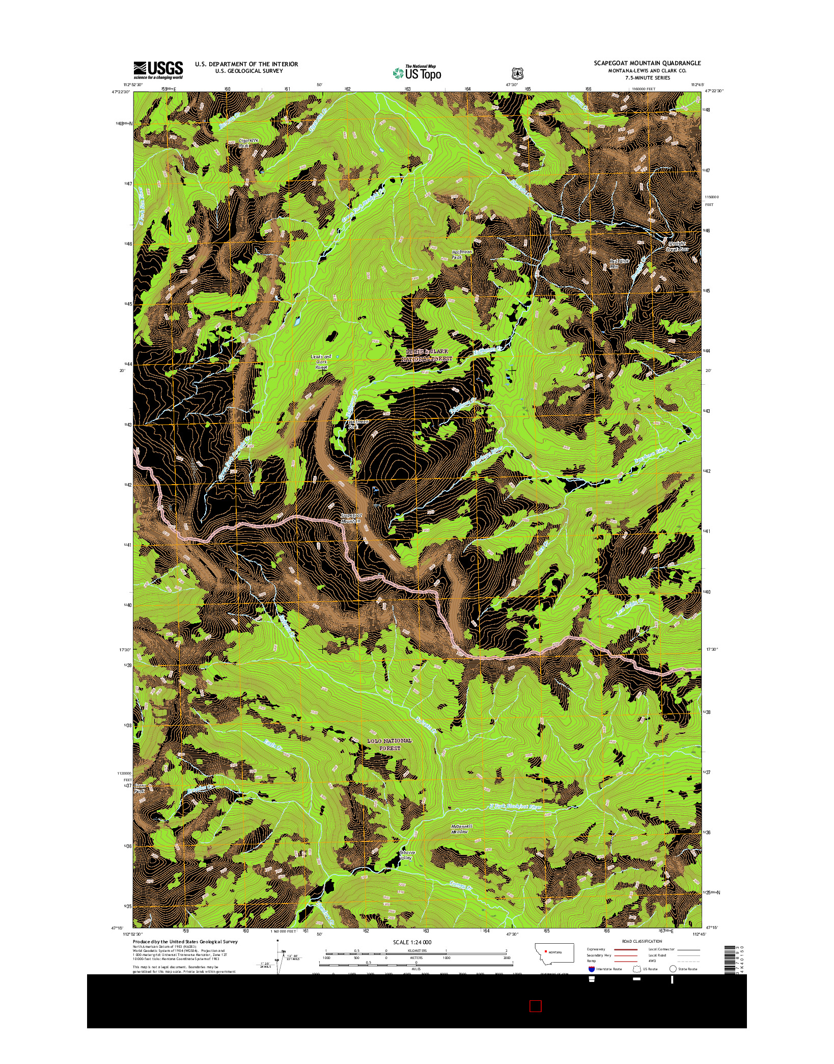 USGS US TOPO 7.5-MINUTE MAP FOR SCAPEGOAT MOUNTAIN, MT 2017