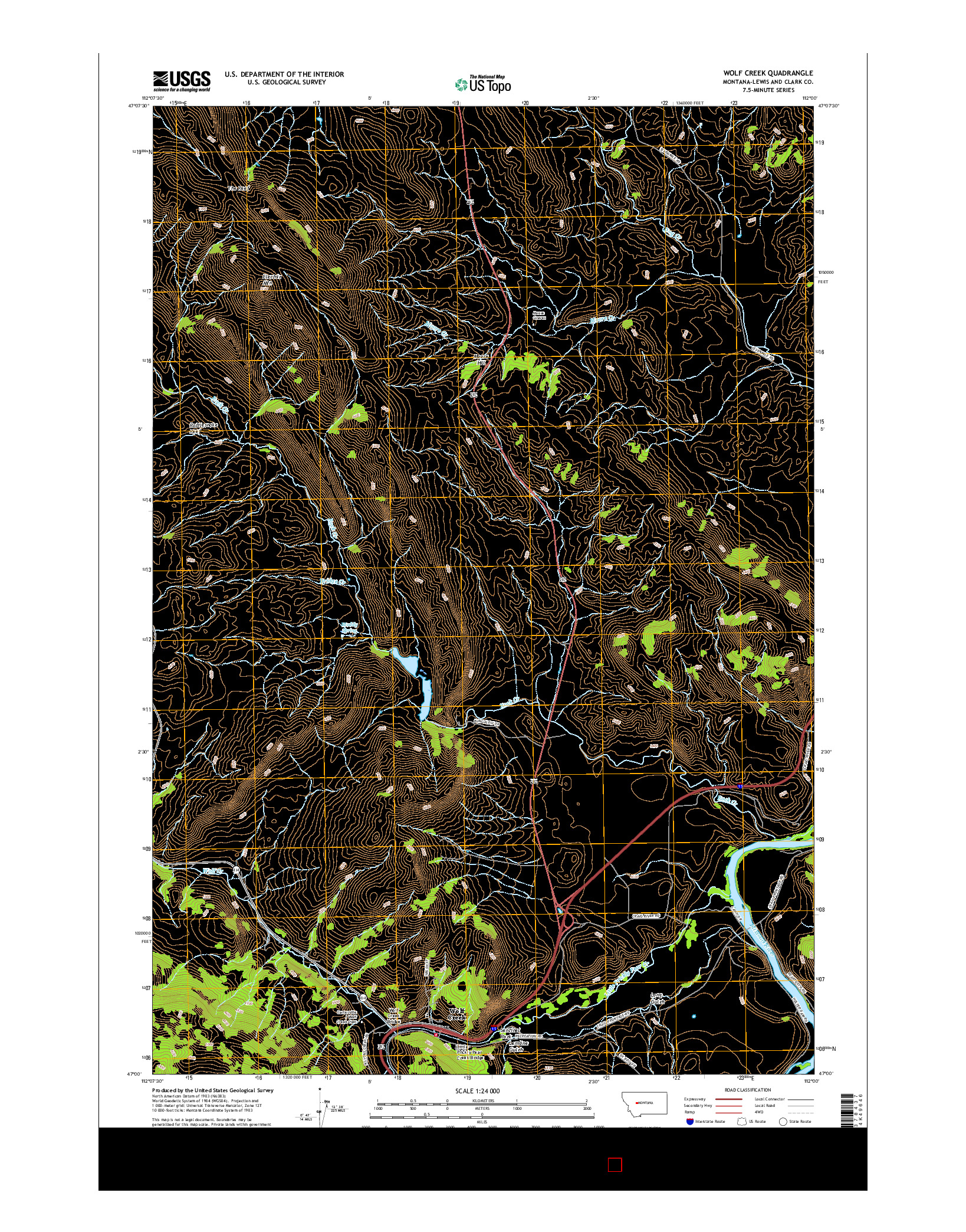 USGS US TOPO 7.5-MINUTE MAP FOR WOLF CREEK, MT 2017