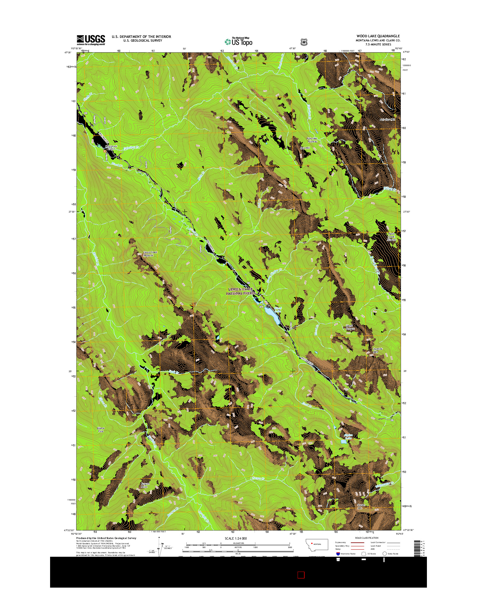 USGS US TOPO 7.5-MINUTE MAP FOR WOOD LAKE, MT 2017