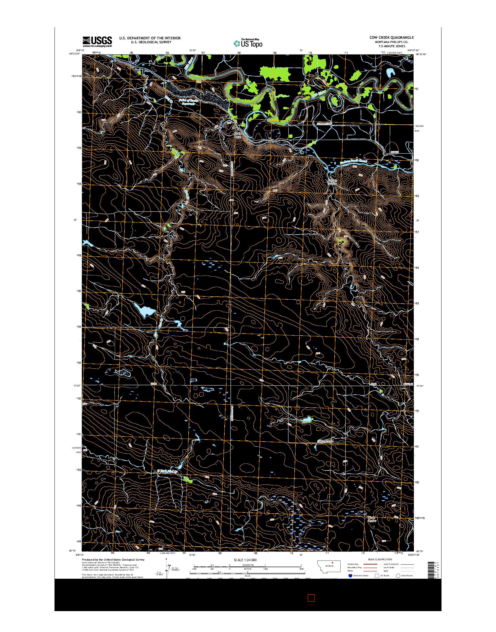 USGS US TOPO 7.5-MINUTE MAP FOR COW CREEK, MT 2017