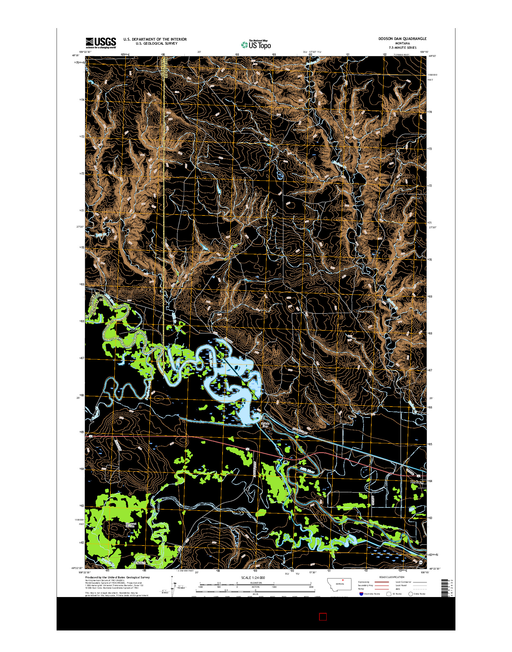 USGS US TOPO 7.5-MINUTE MAP FOR DODSON DAM, MT 2017