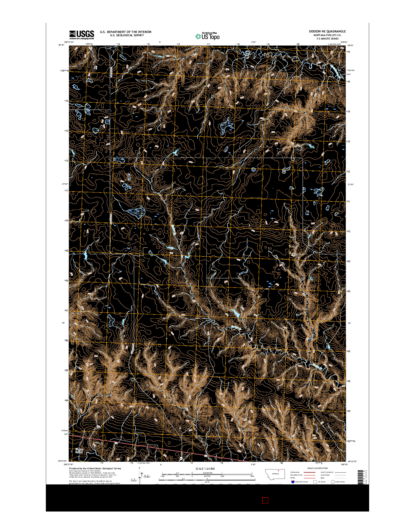 USGS US TOPO 7.5-MINUTE MAP FOR DODSON NE, MT 2017