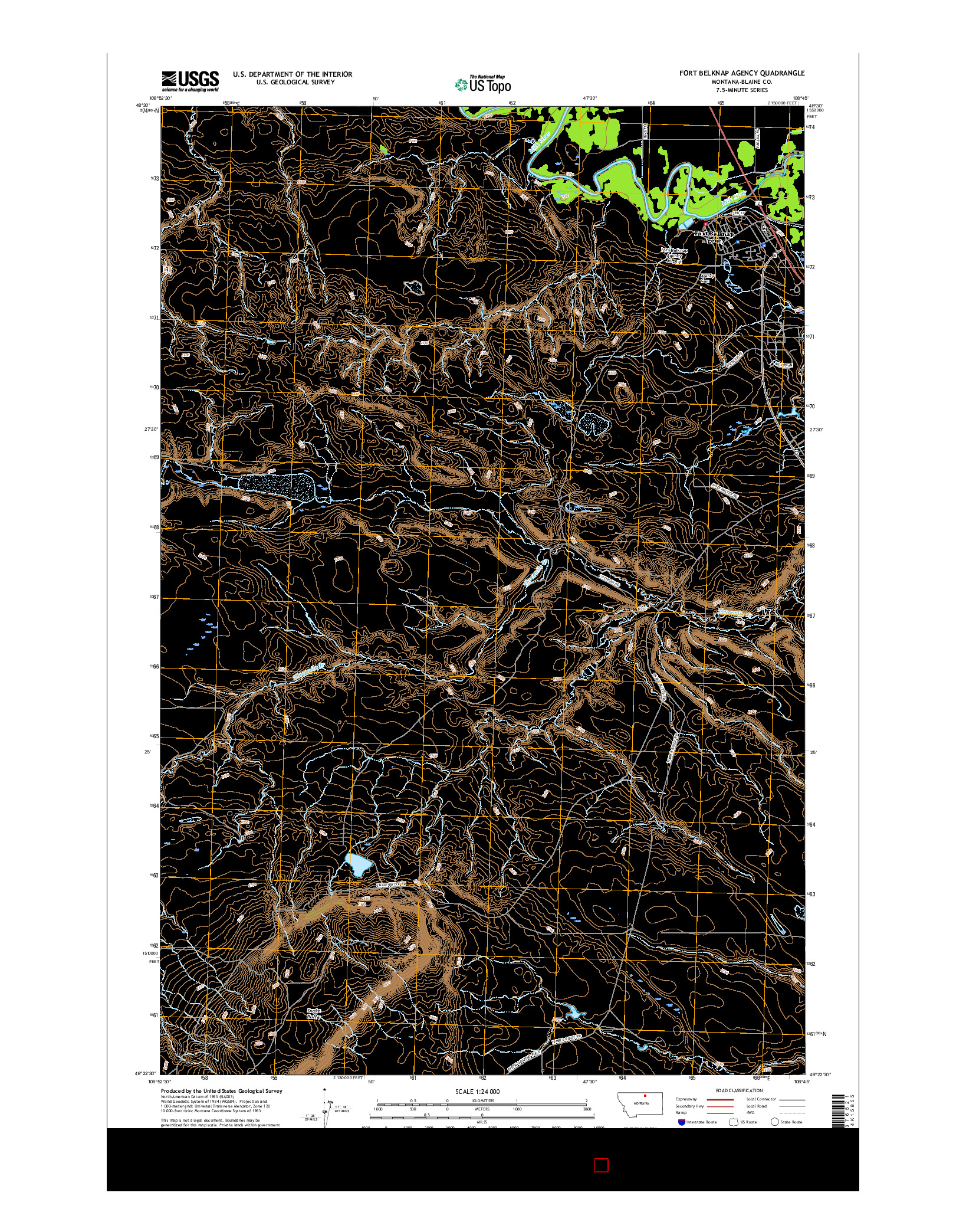 USGS US TOPO 7.5-MINUTE MAP FOR FORT BELKNAP AGENCY, MT 2017