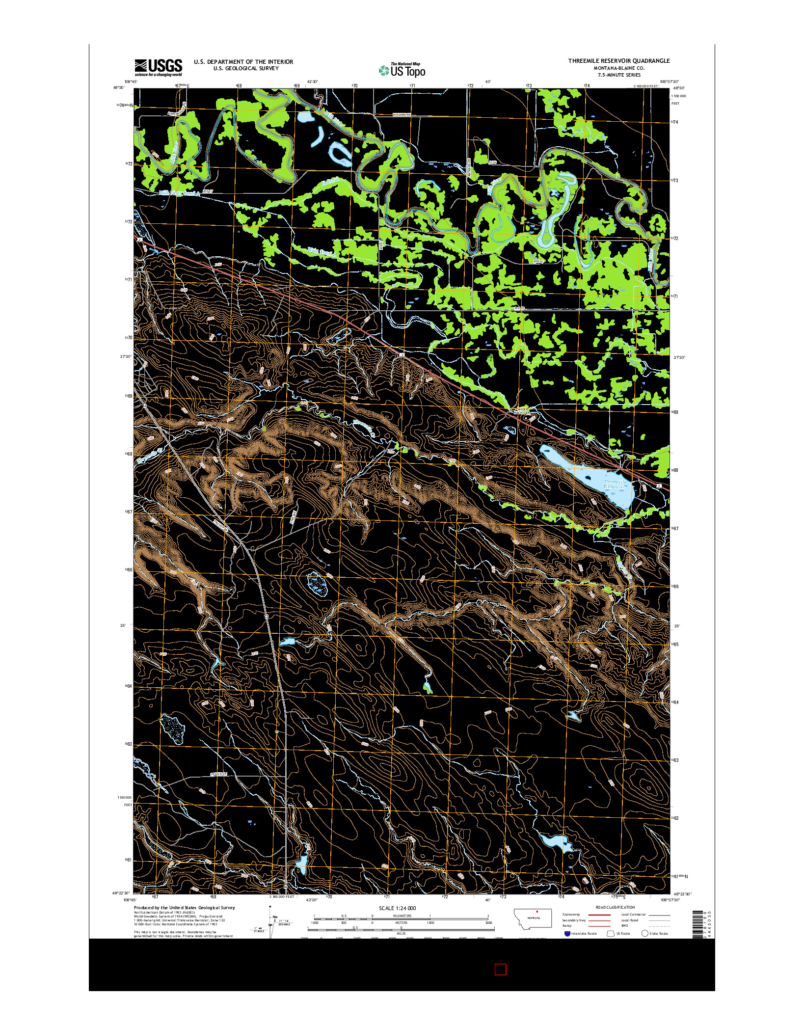 USGS US TOPO 7.5-MINUTE MAP FOR THREEMILE RESERVOIR, MT 2017