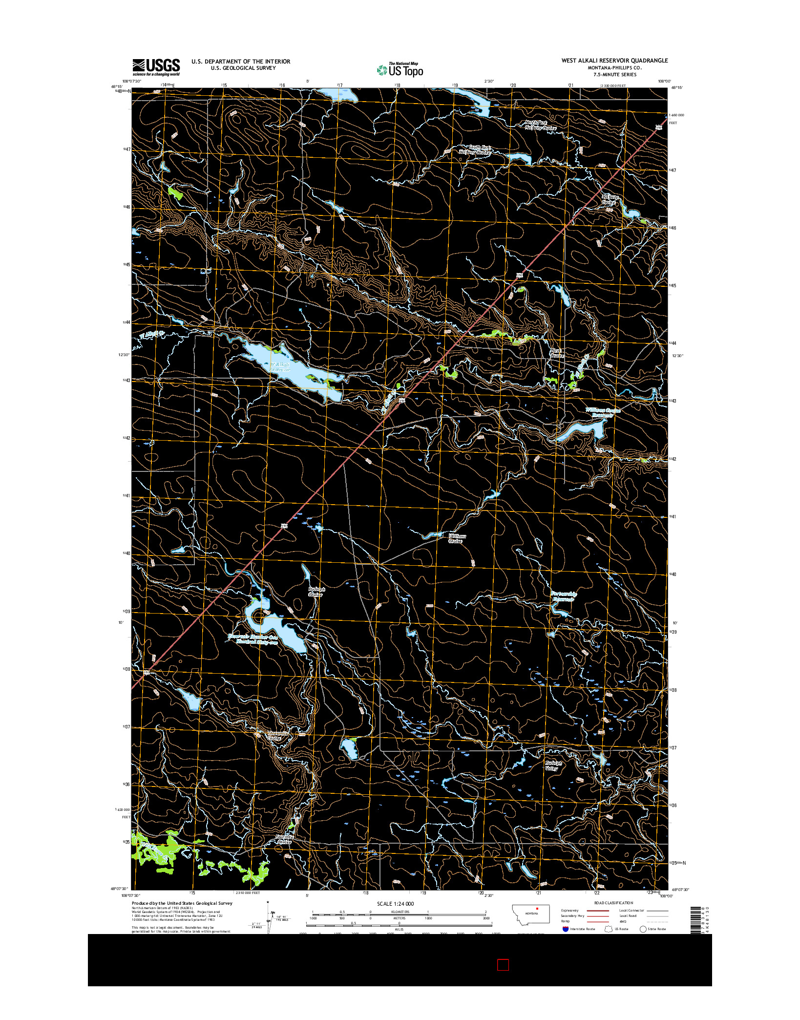 USGS US TOPO 7.5-MINUTE MAP FOR WEST ALKALI RESERVOIR, MT 2017