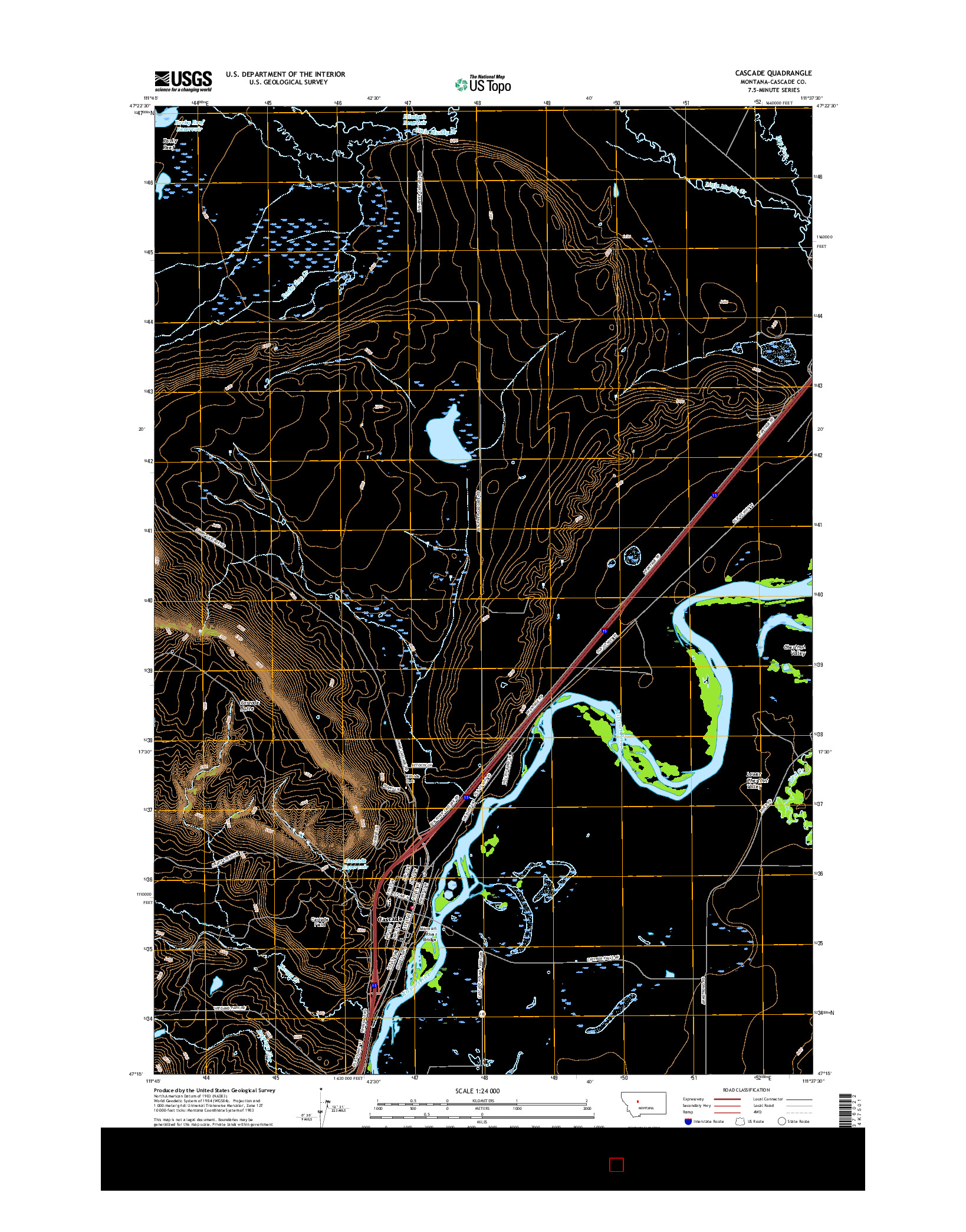 USGS US TOPO 7.5-MINUTE MAP FOR CASCADE, MT 2017