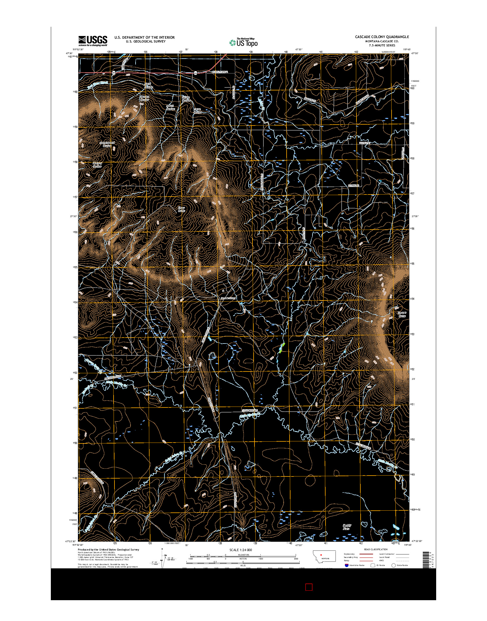 USGS US TOPO 7.5-MINUTE MAP FOR CASCADE COLONY, MT 2017