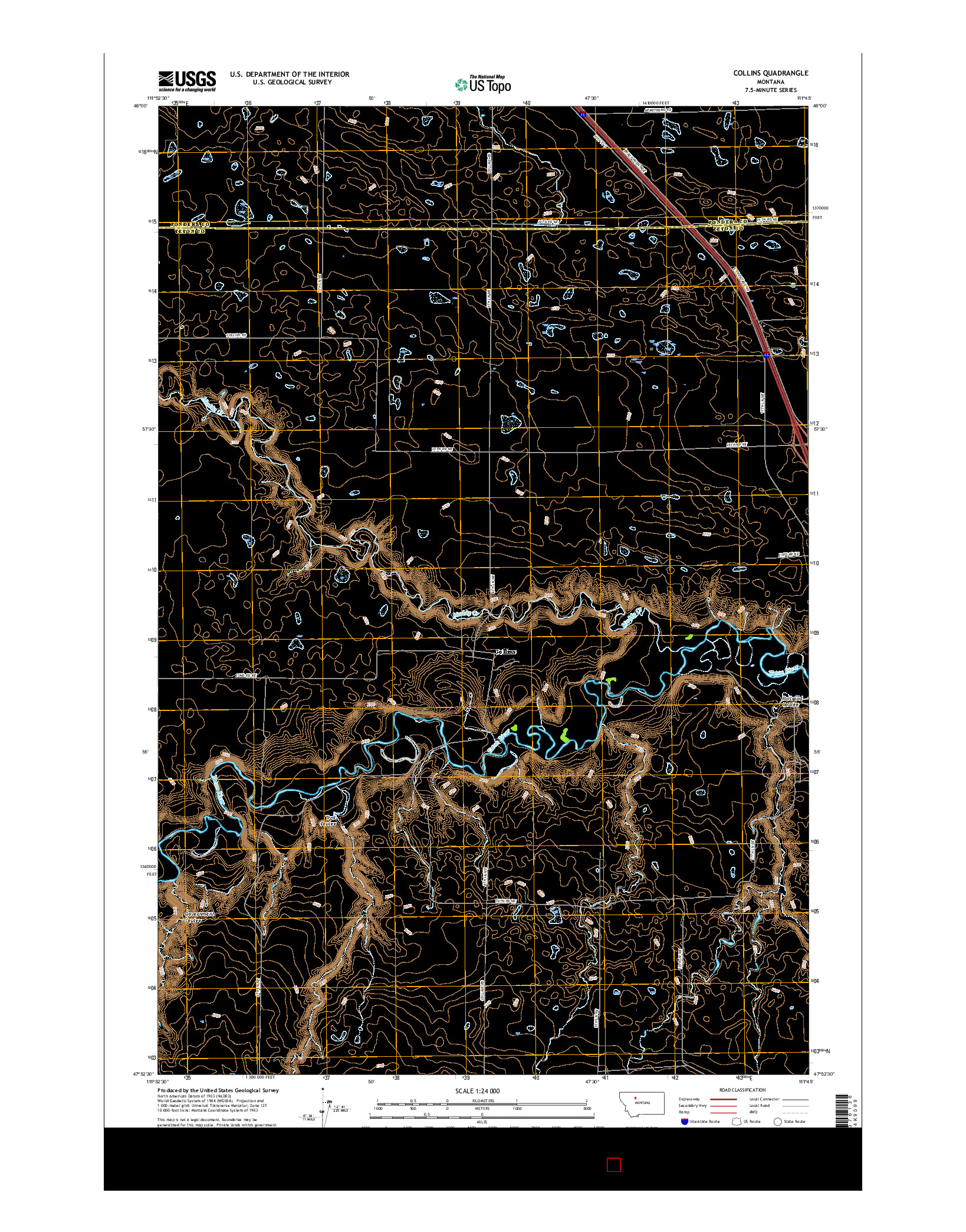 USGS US TOPO 7.5-MINUTE MAP FOR COLLINS, MT 2017