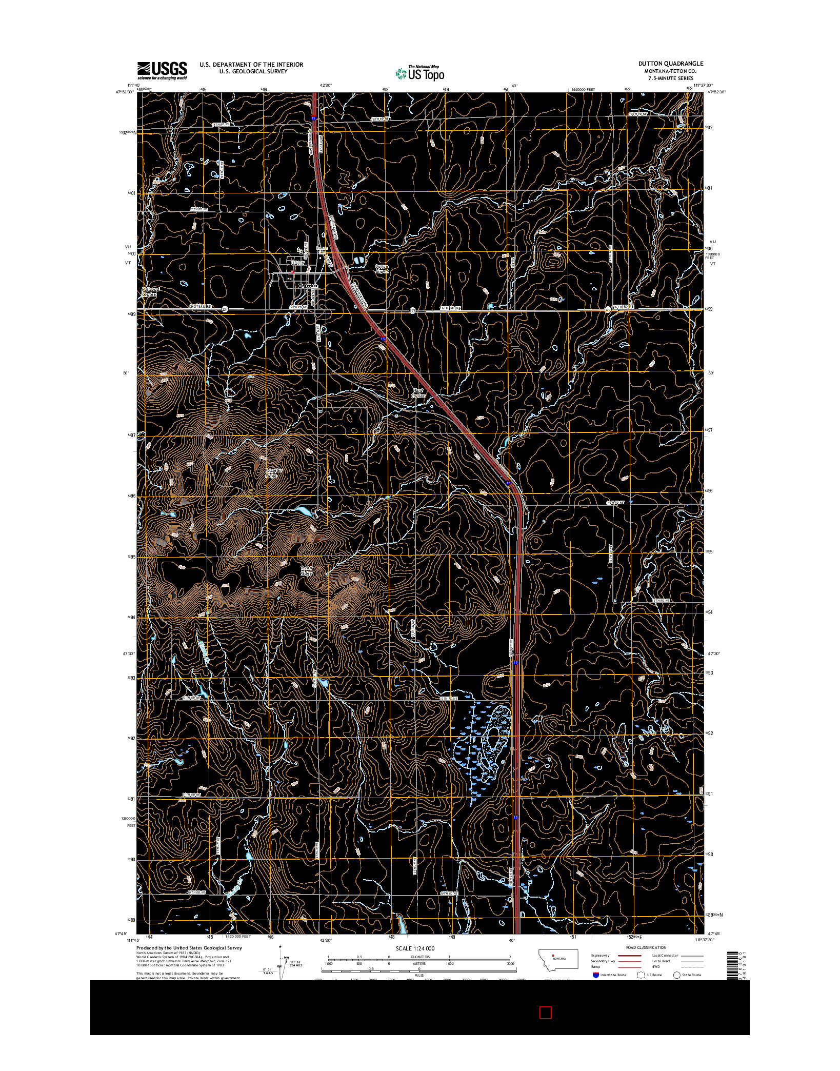 USGS US TOPO 7.5-MINUTE MAP FOR DUTTON, MT 2017
