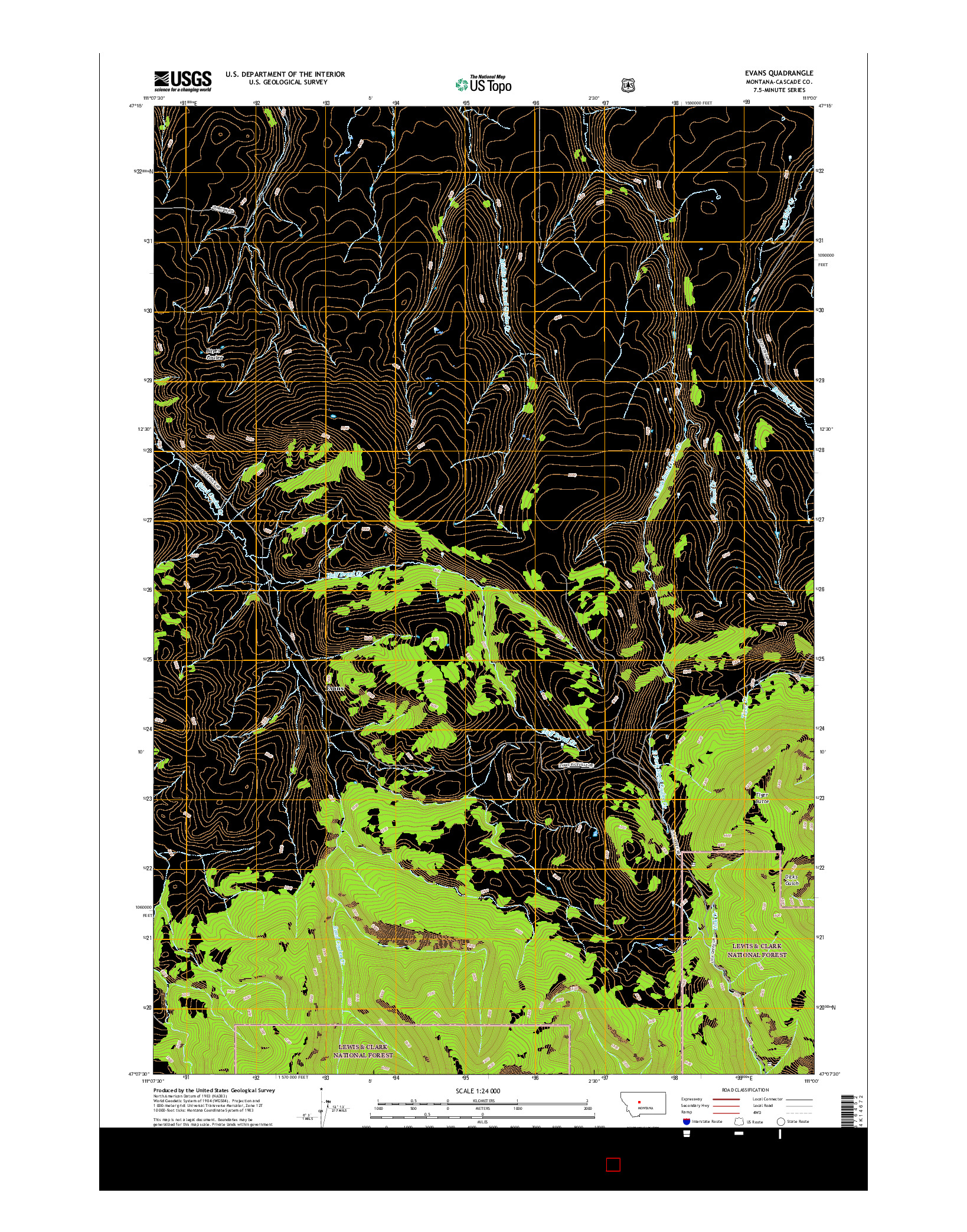 USGS US TOPO 7.5-MINUTE MAP FOR EVANS, MT 2017