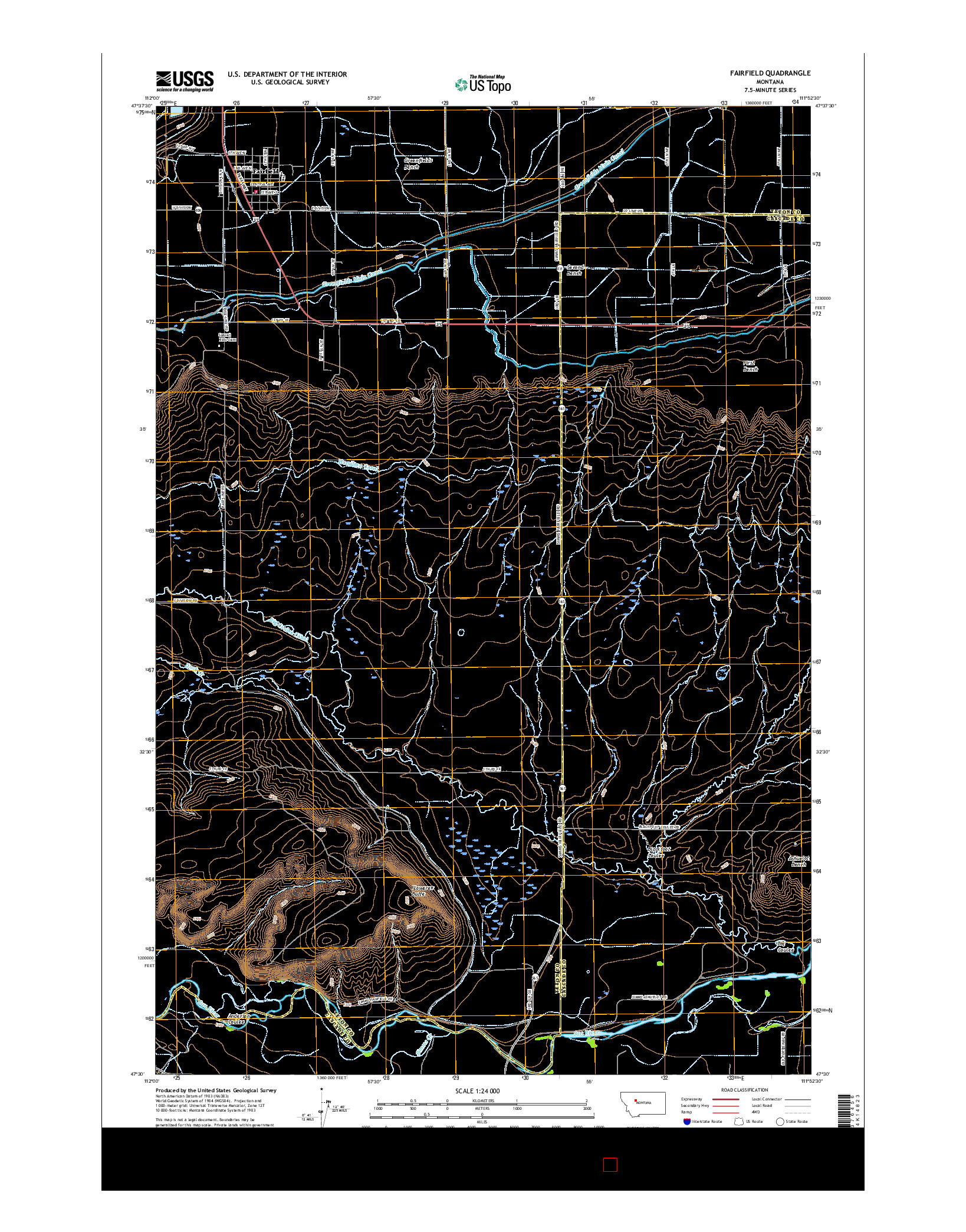USGS US TOPO 7.5-MINUTE MAP FOR FAIRFIELD, MT 2017