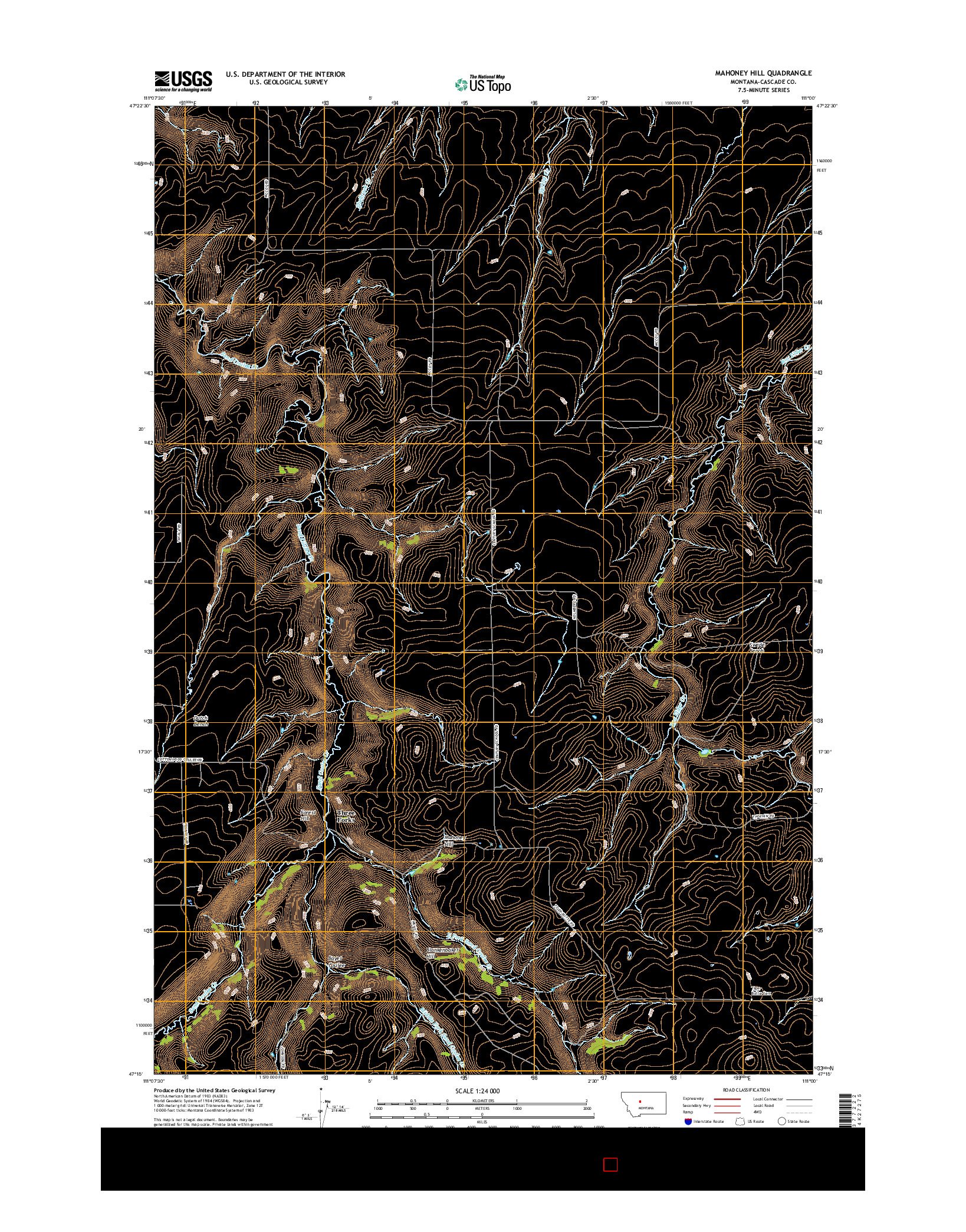 USGS US TOPO 7.5-MINUTE MAP FOR MAHONEY HILL, MT 2017