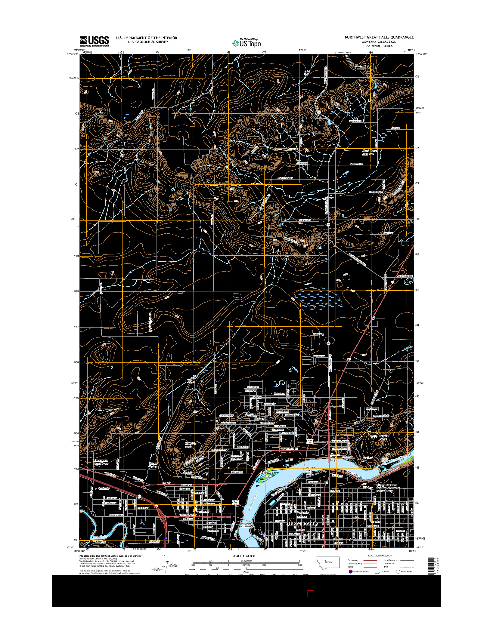 USGS US TOPO 7.5-MINUTE MAP FOR NORTHWEST GREAT FALLS, MT 2017