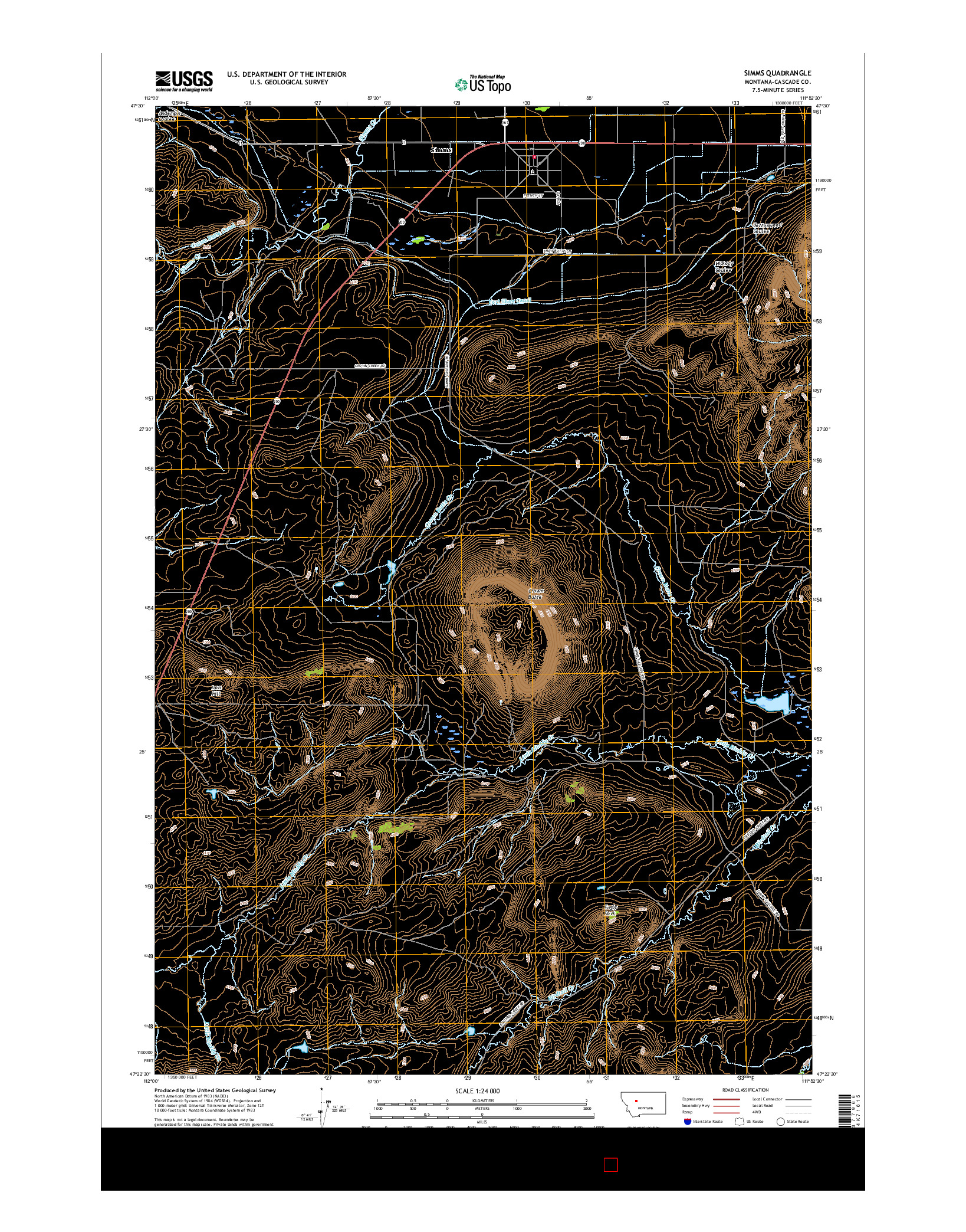 USGS US TOPO 7.5-MINUTE MAP FOR SIMMS, MT 2017