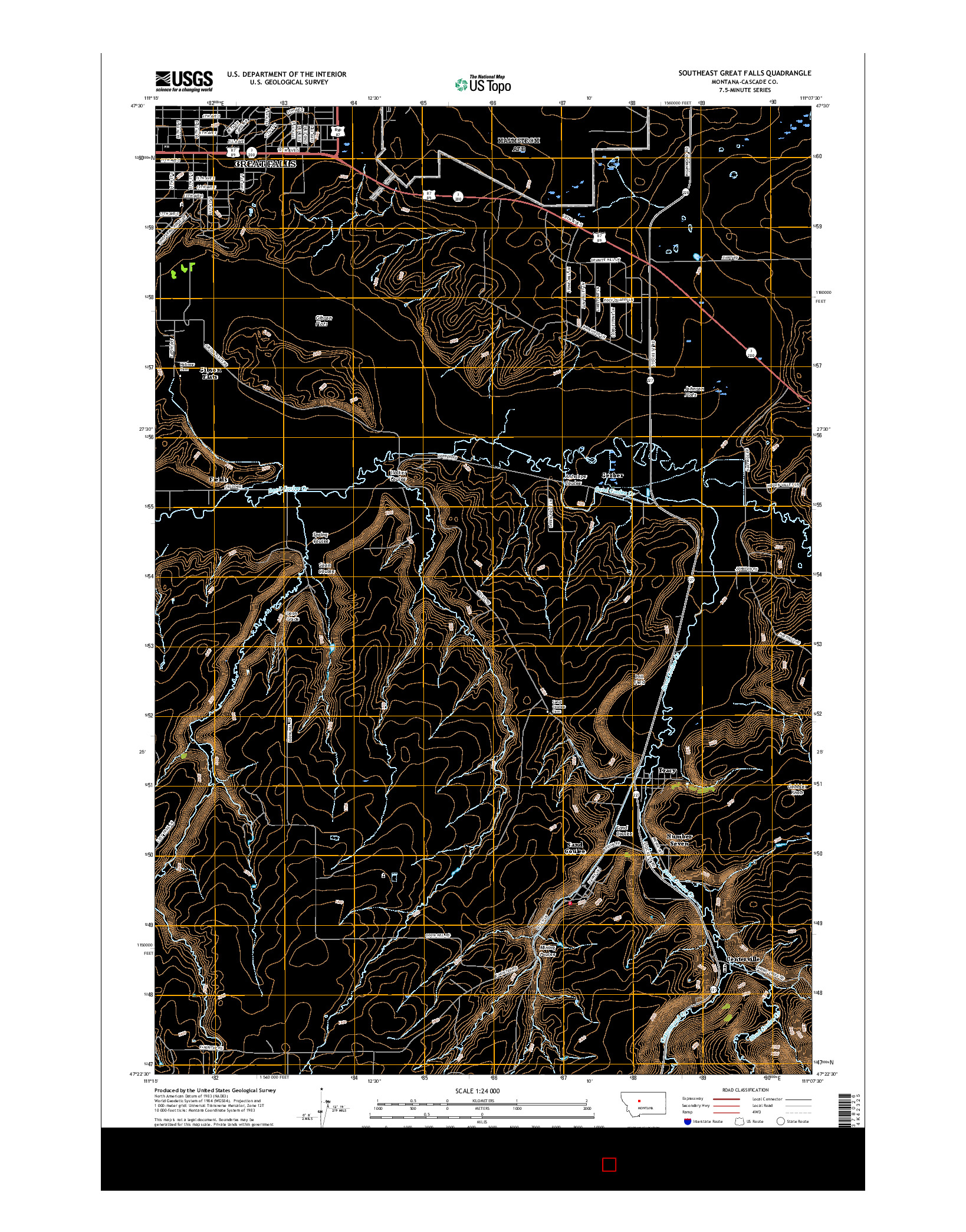 USGS US TOPO 7.5-MINUTE MAP FOR SOUTHEAST GREAT FALLS, MT 2017