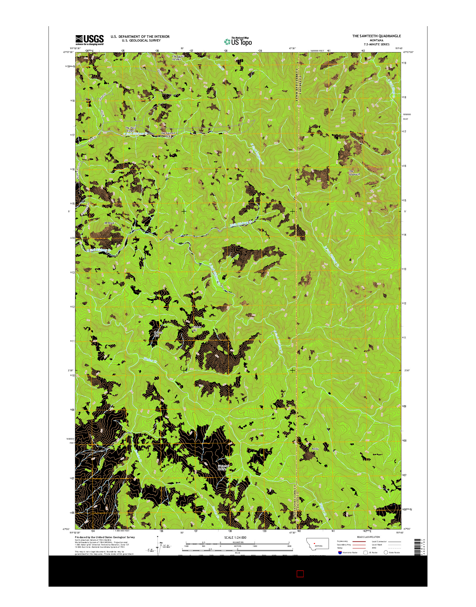 USGS US TOPO 7.5-MINUTE MAP FOR THE SAWTEETH, MT 2017