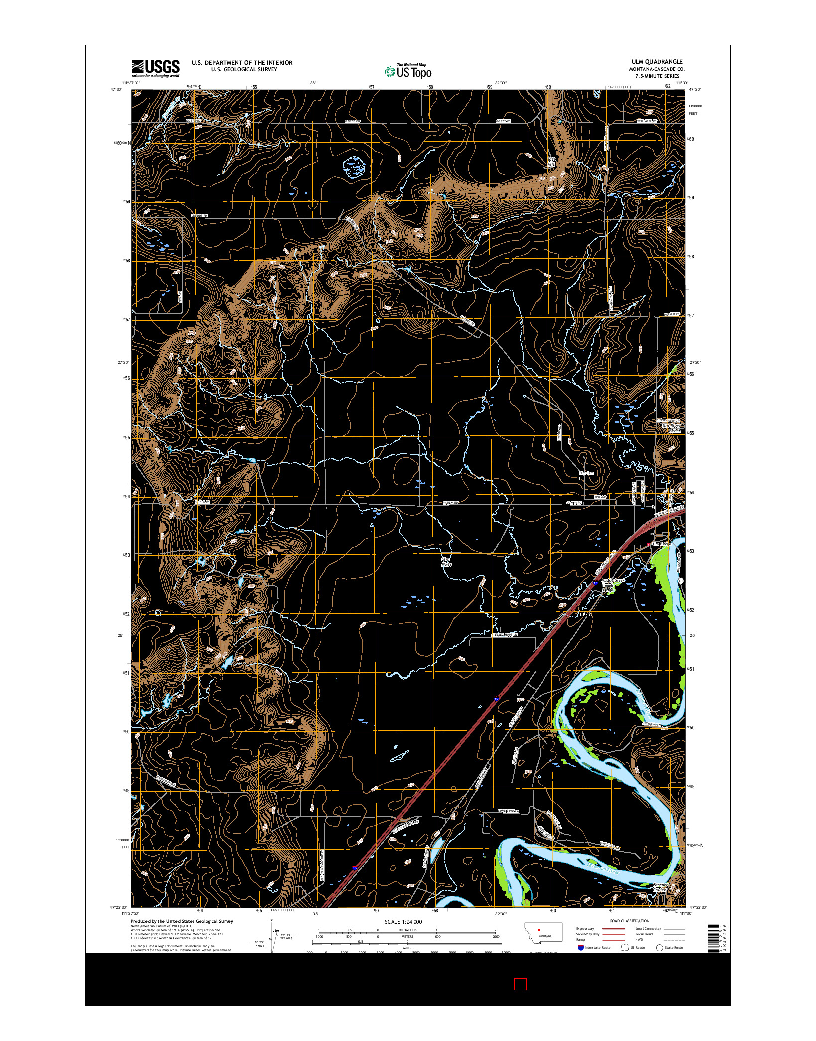 USGS US TOPO 7.5-MINUTE MAP FOR ULM, MT 2017