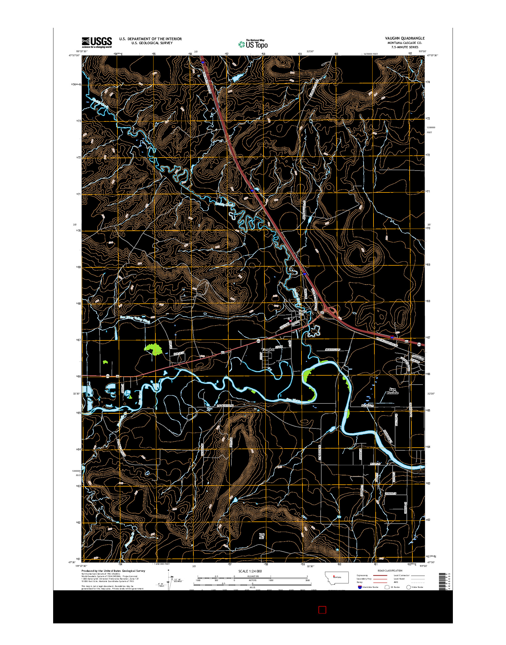 USGS US TOPO 7.5-MINUTE MAP FOR VAUGHN, MT 2017