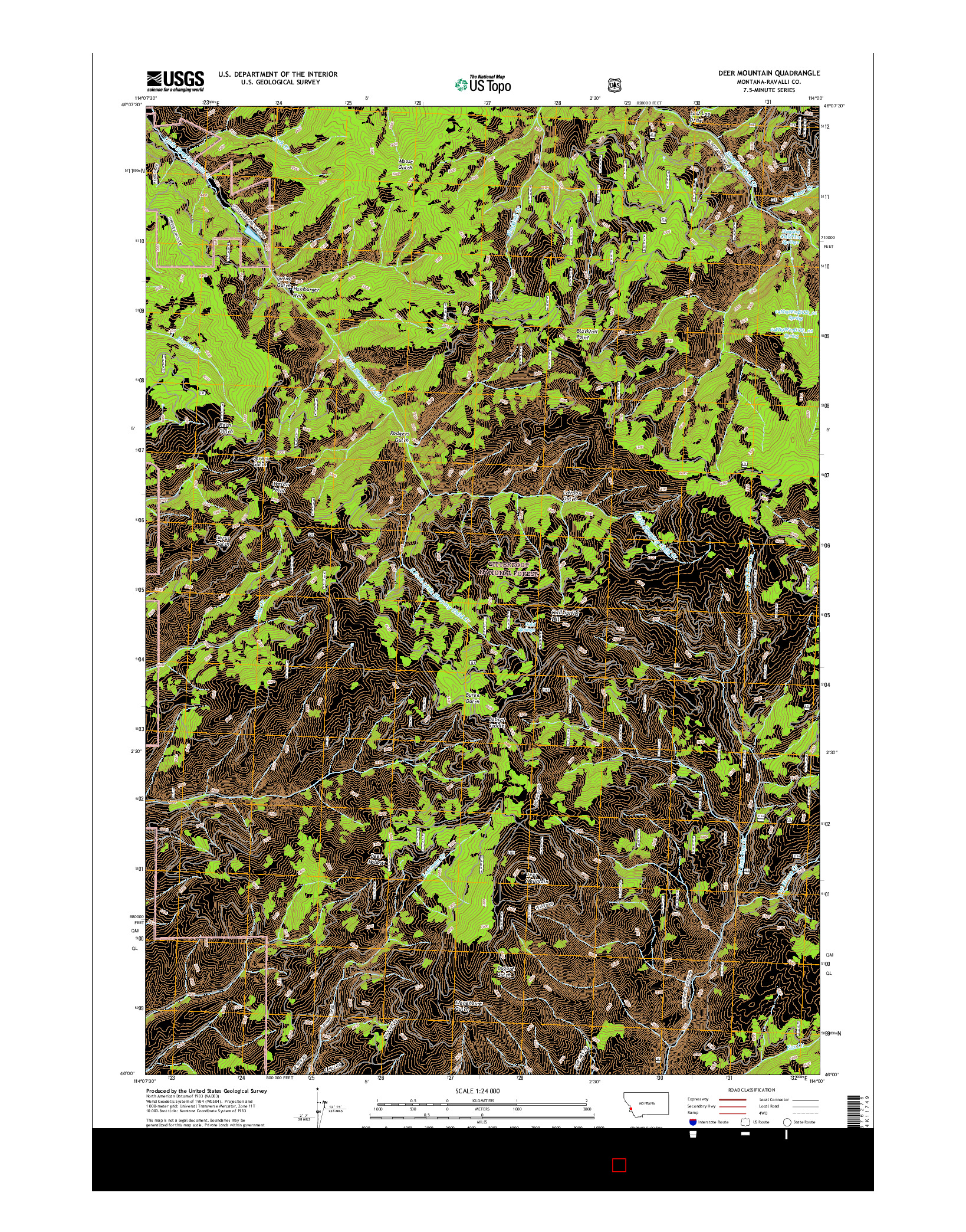 USGS US TOPO 7.5-MINUTE MAP FOR DEER MOUNTAIN, MT 2017