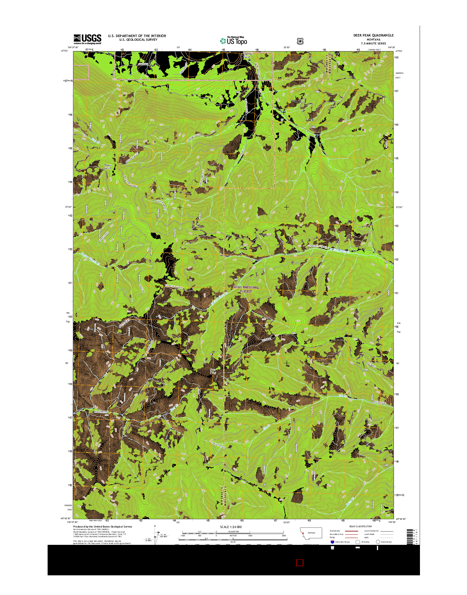 USGS US TOPO 7.5-MINUTE MAP FOR DEER PEAK, MT 2017