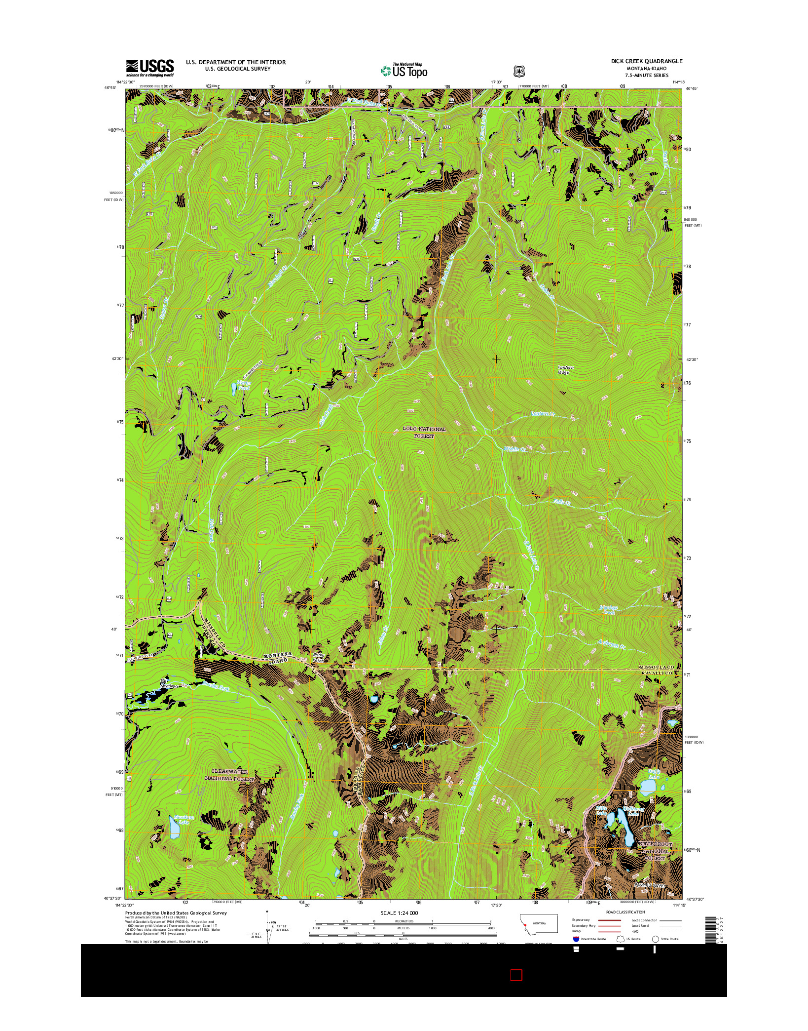 USGS US TOPO 7.5-MINUTE MAP FOR DICK CREEK, MT-ID 2017