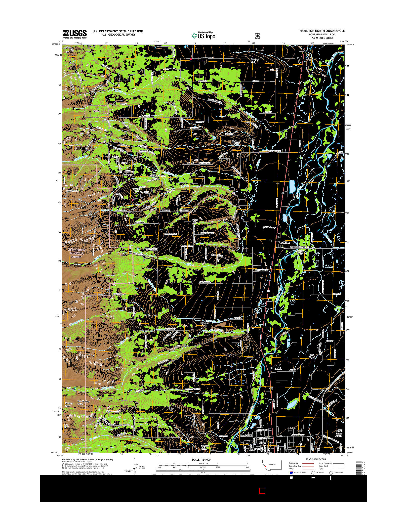 USGS US TOPO 7.5-MINUTE MAP FOR HAMILTON NORTH, MT 2017