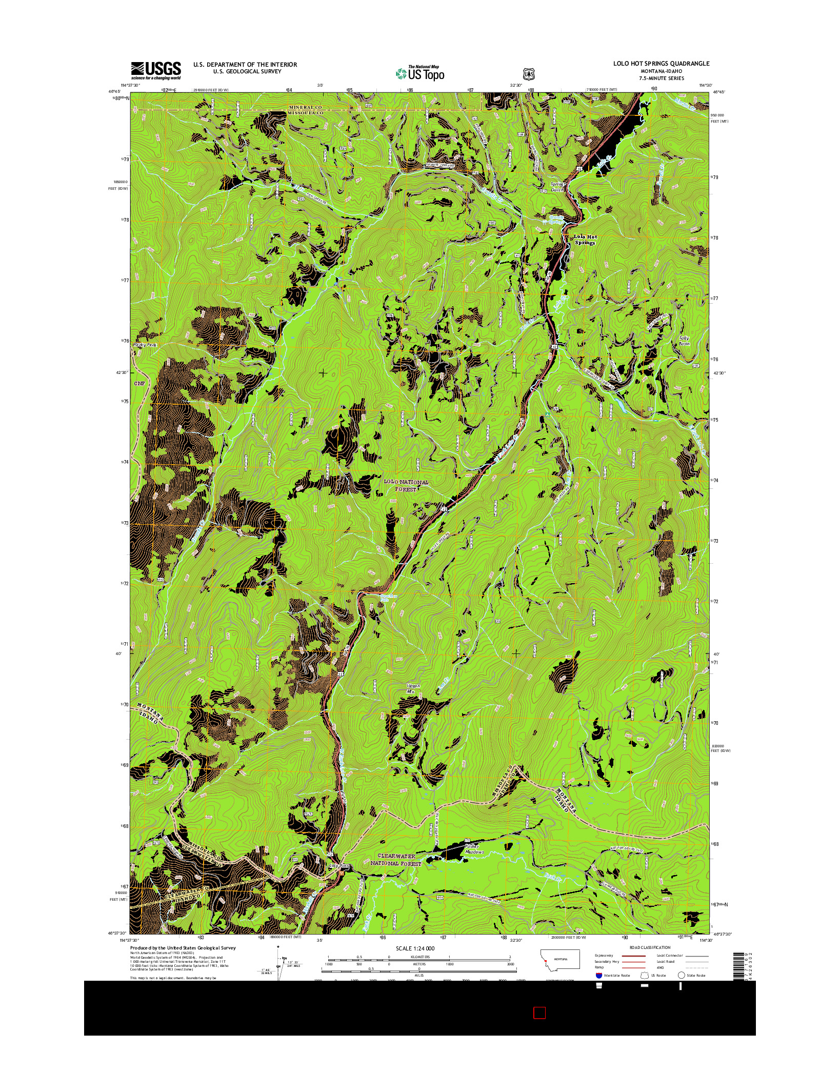 USGS US TOPO 7.5-MINUTE MAP FOR LOLO HOT SPRINGS, MT-ID 2017