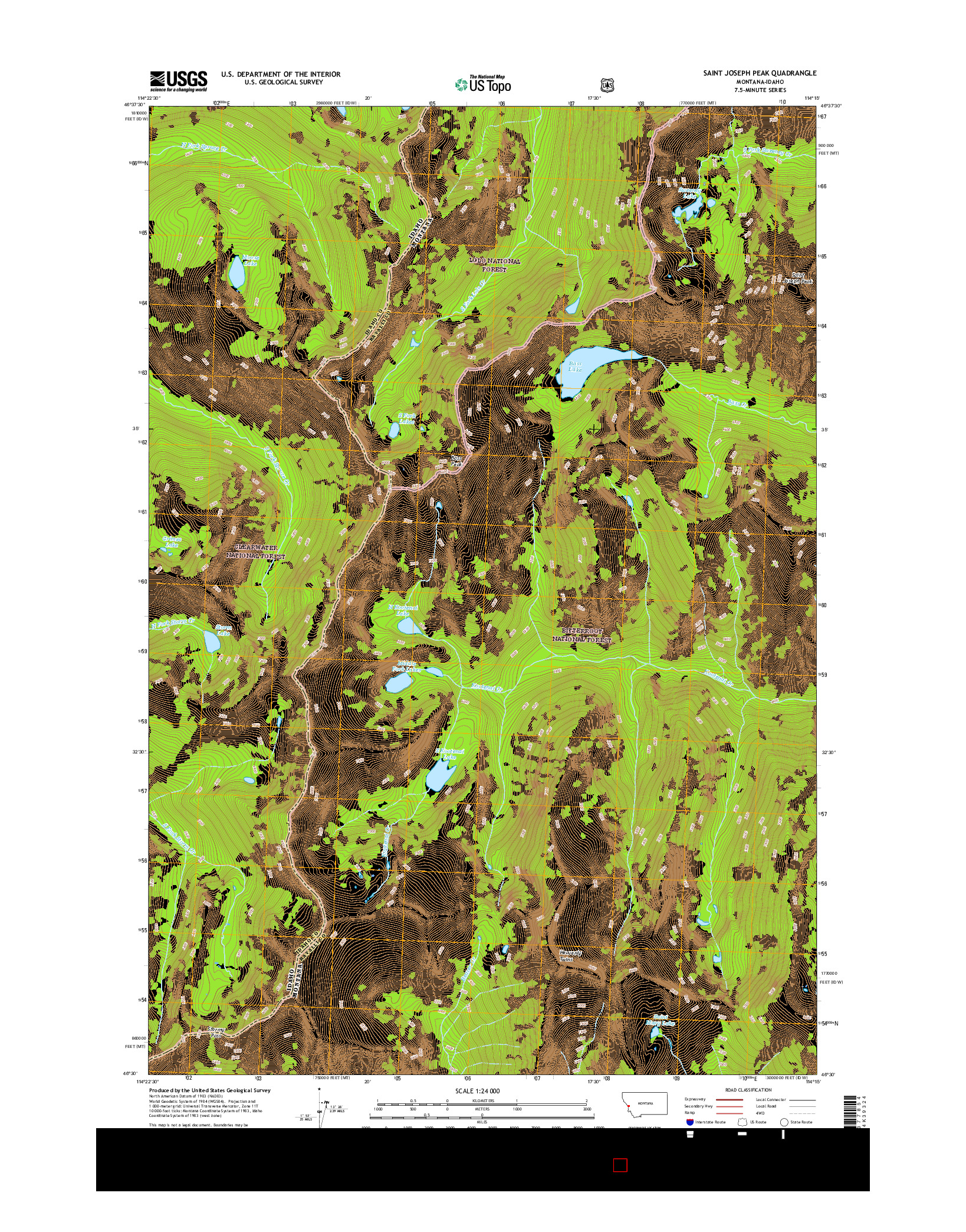 USGS US TOPO 7.5-MINUTE MAP FOR SAINT JOSEPH PEAK, MT-ID 2017