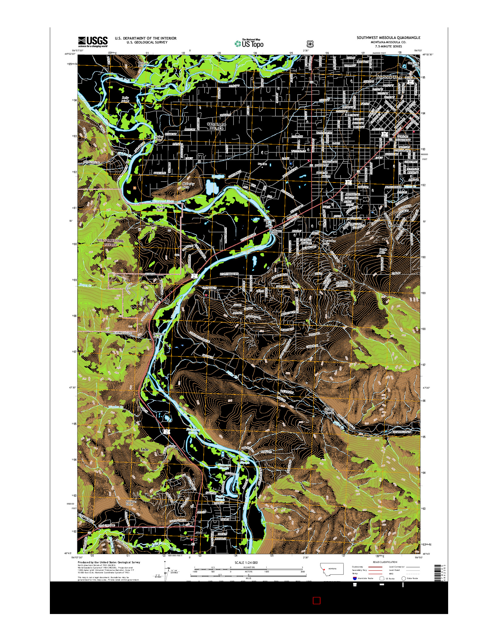 USGS US TOPO 7.5-MINUTE MAP FOR SOUTHWEST MISSOULA, MT 2017