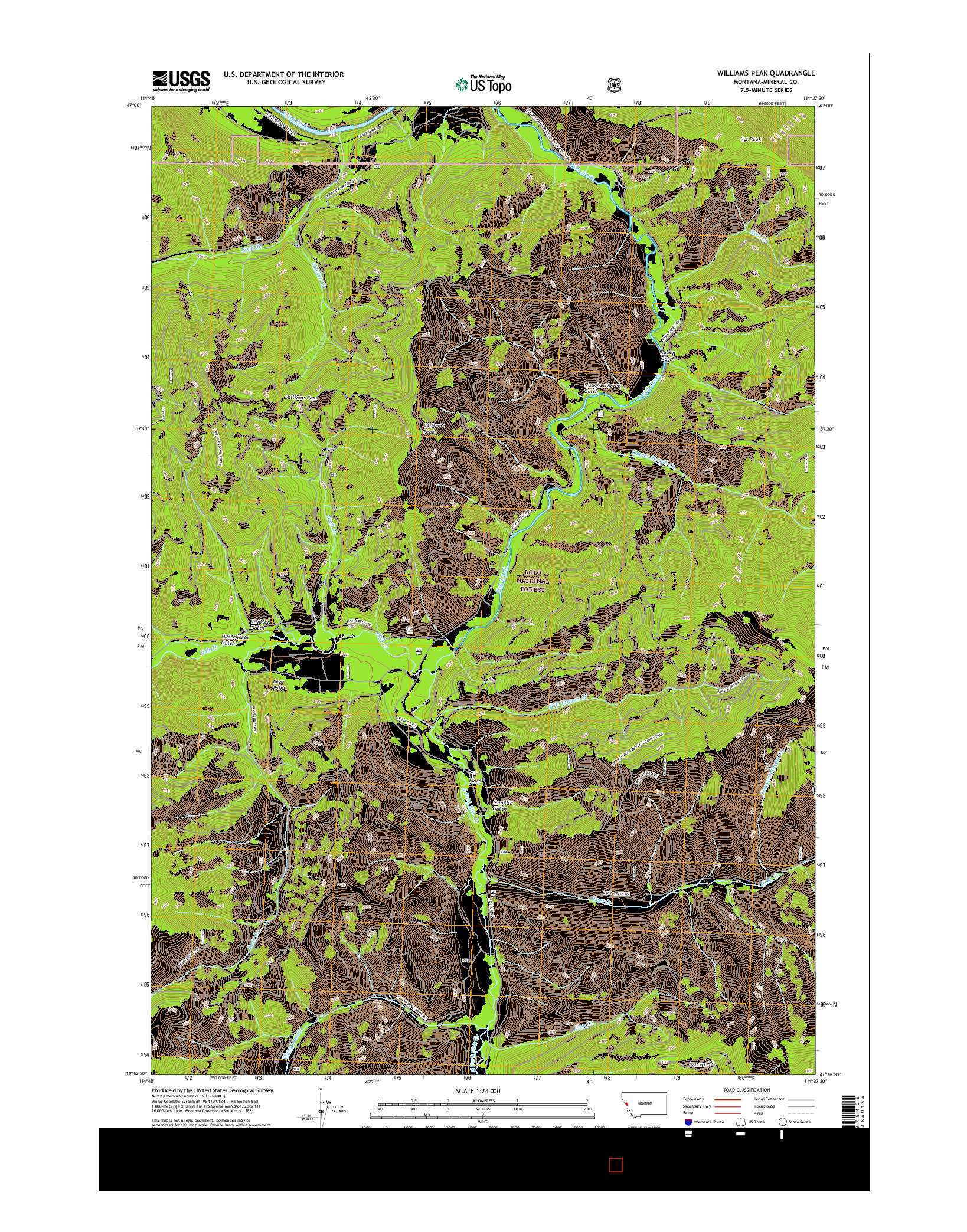 USGS US TOPO 7.5-MINUTE MAP FOR WILLIAMS PEAK, MT 2017