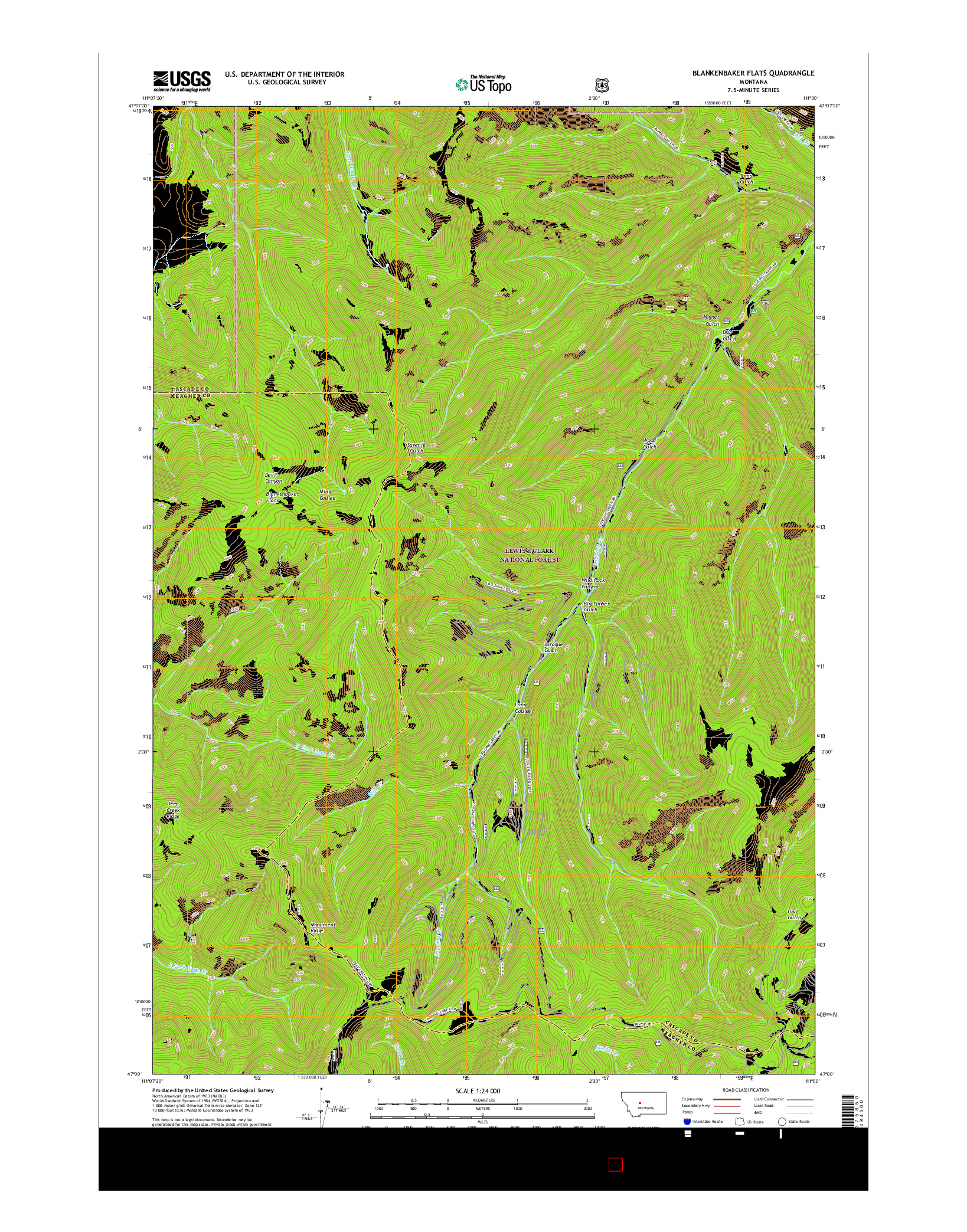 USGS US TOPO 7.5-MINUTE MAP FOR BLANKENBAKER FLATS, MT 2017