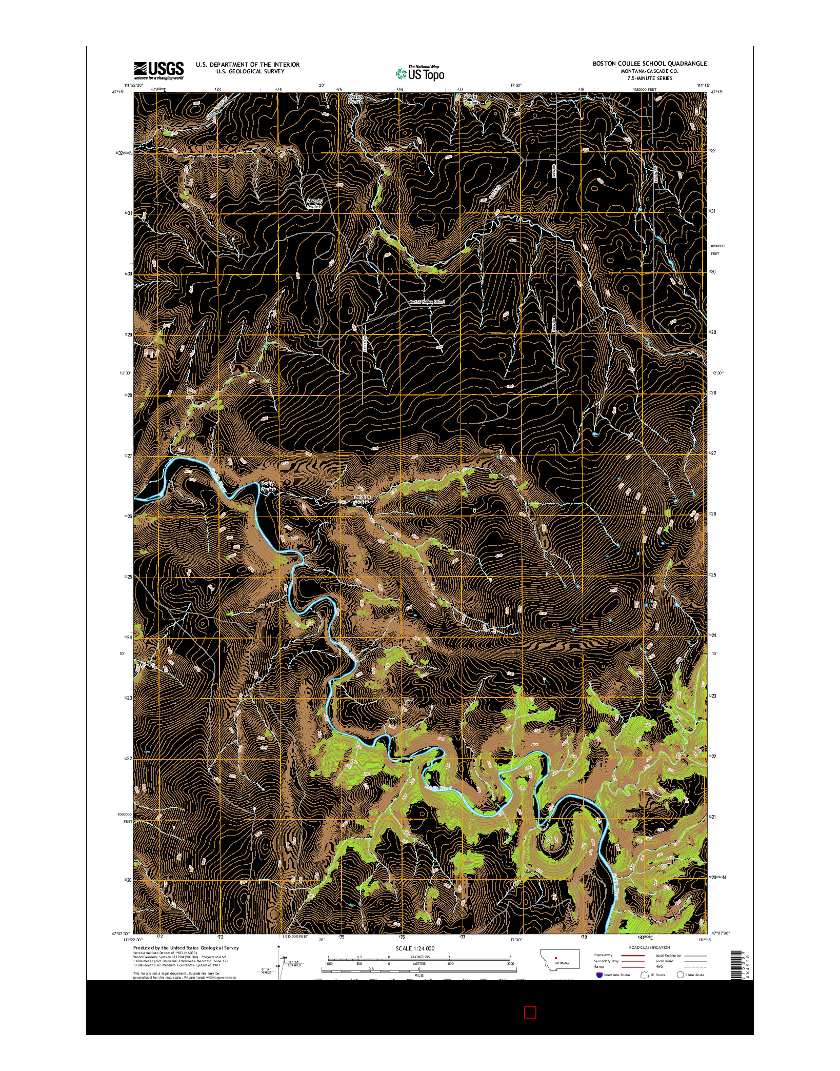 USGS US TOPO 7.5-MINUTE MAP FOR BOSTON COULEE SCHOOL, MT 2017