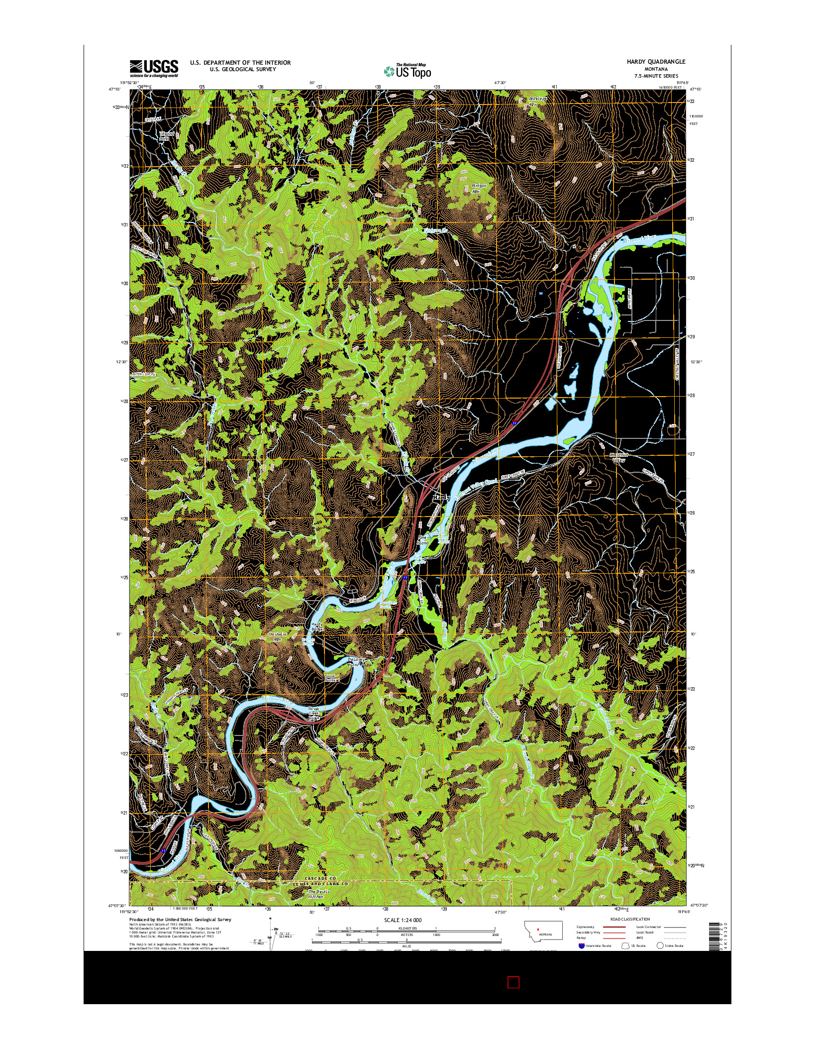 USGS US TOPO 7.5-MINUTE MAP FOR HARDY, MT 2017