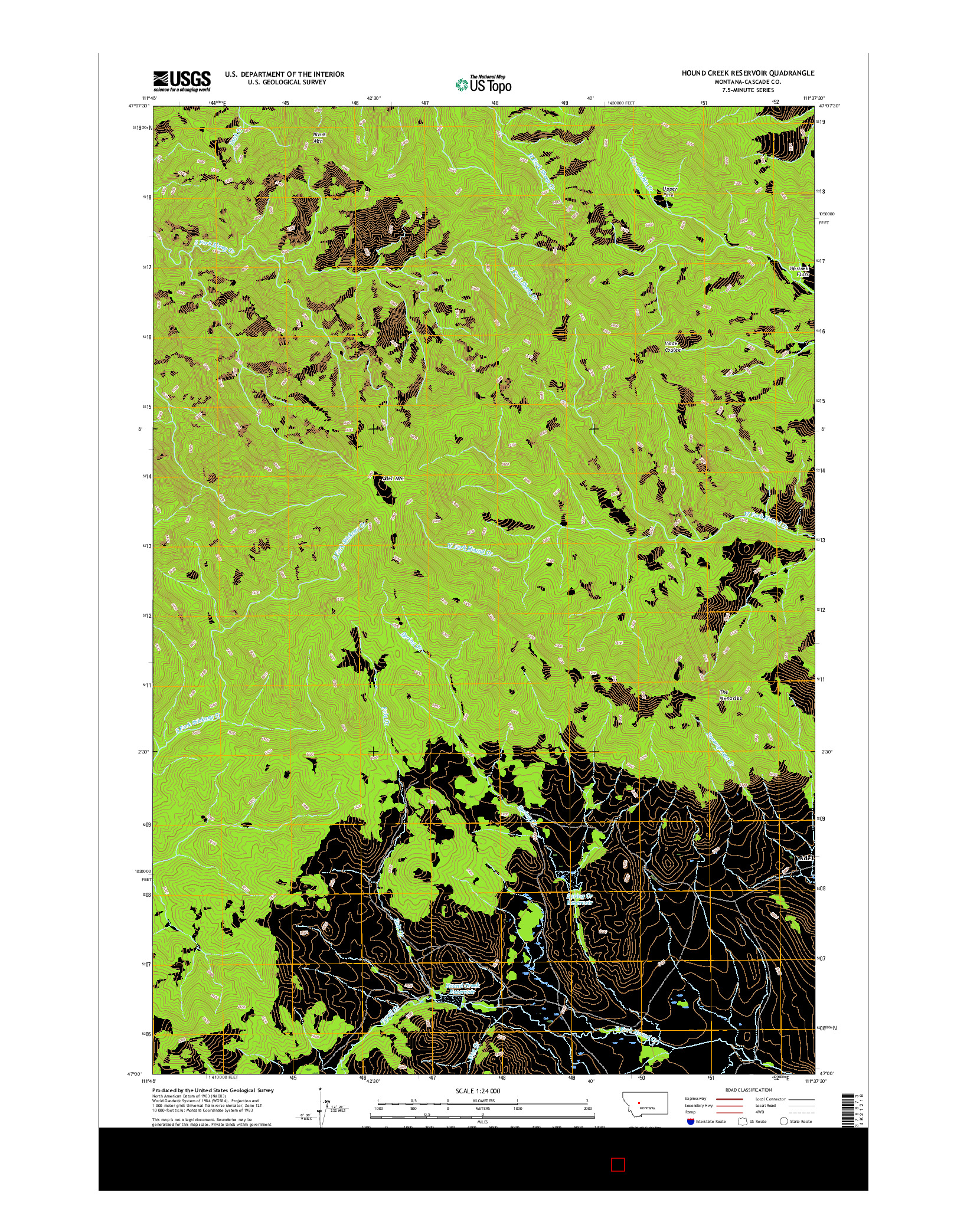 USGS US TOPO 7.5-MINUTE MAP FOR HOUND CREEK RESERVOIR, MT 2017