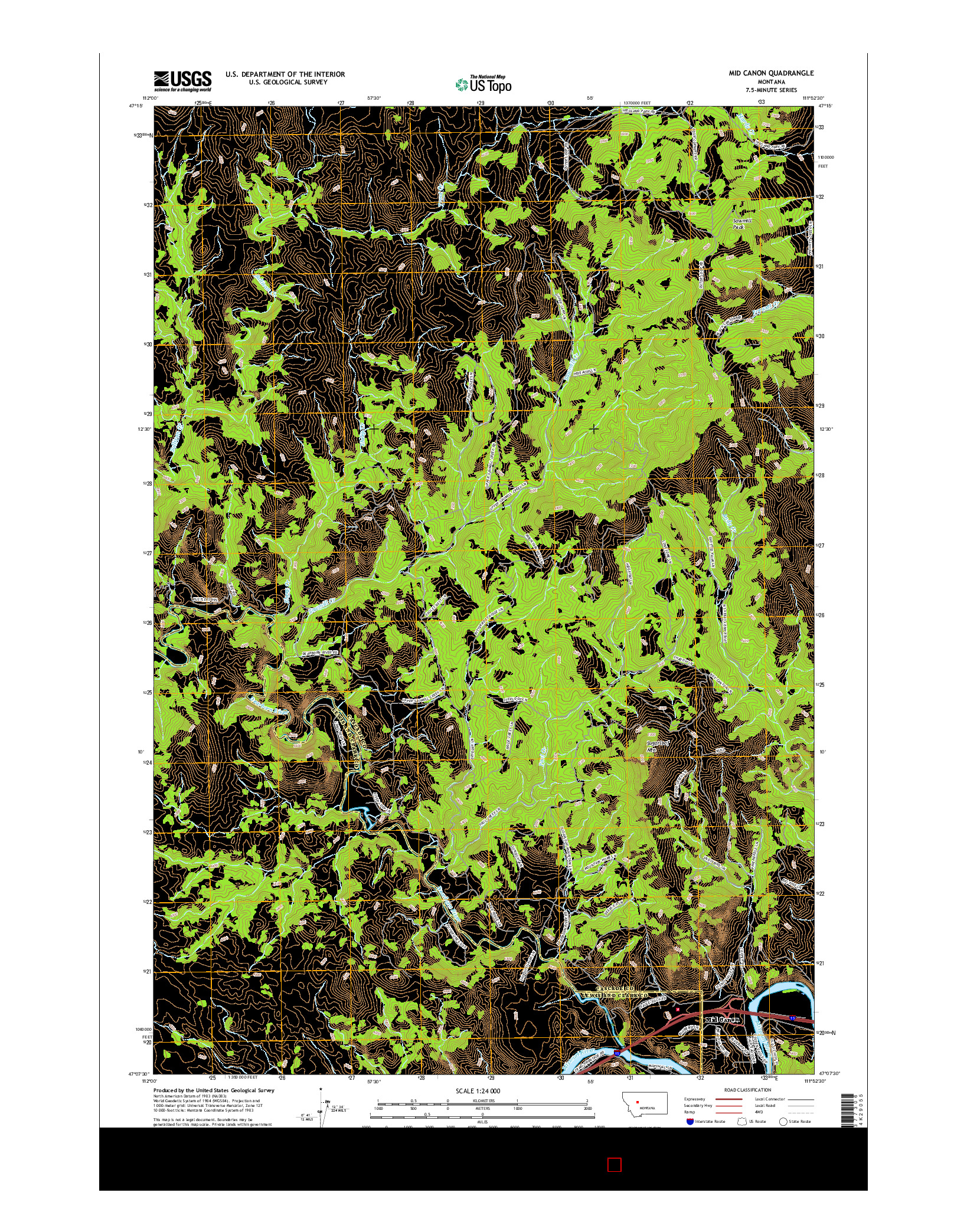 USGS US TOPO 7.5-MINUTE MAP FOR MID CANON, MT 2017