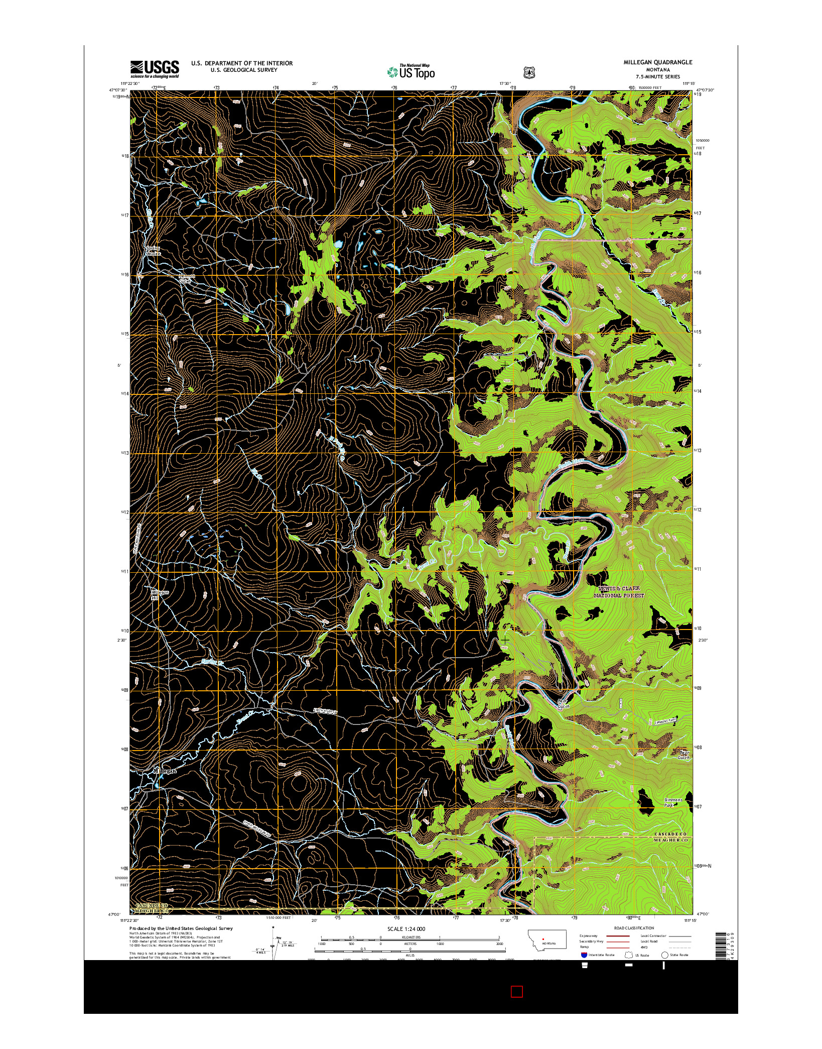 USGS US TOPO 7.5-MINUTE MAP FOR MILLEGAN, MT 2017