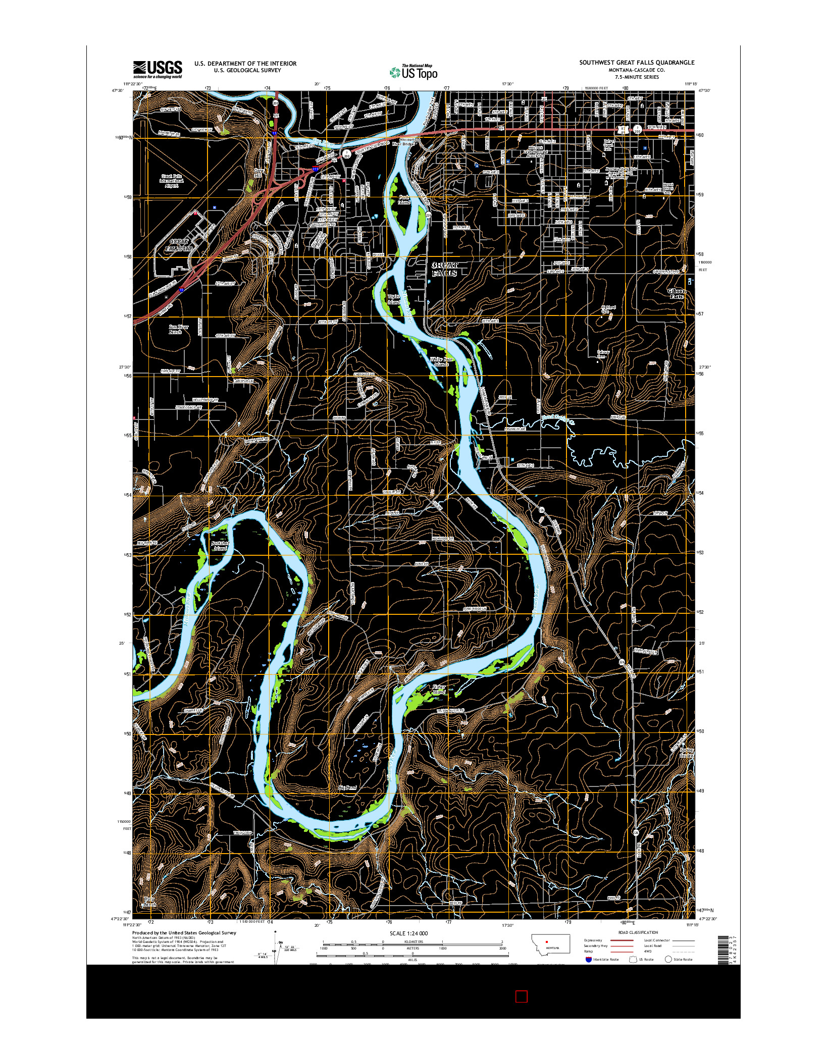 USGS US TOPO 7.5-MINUTE MAP FOR SOUTHWEST GREAT FALLS, MT 2017