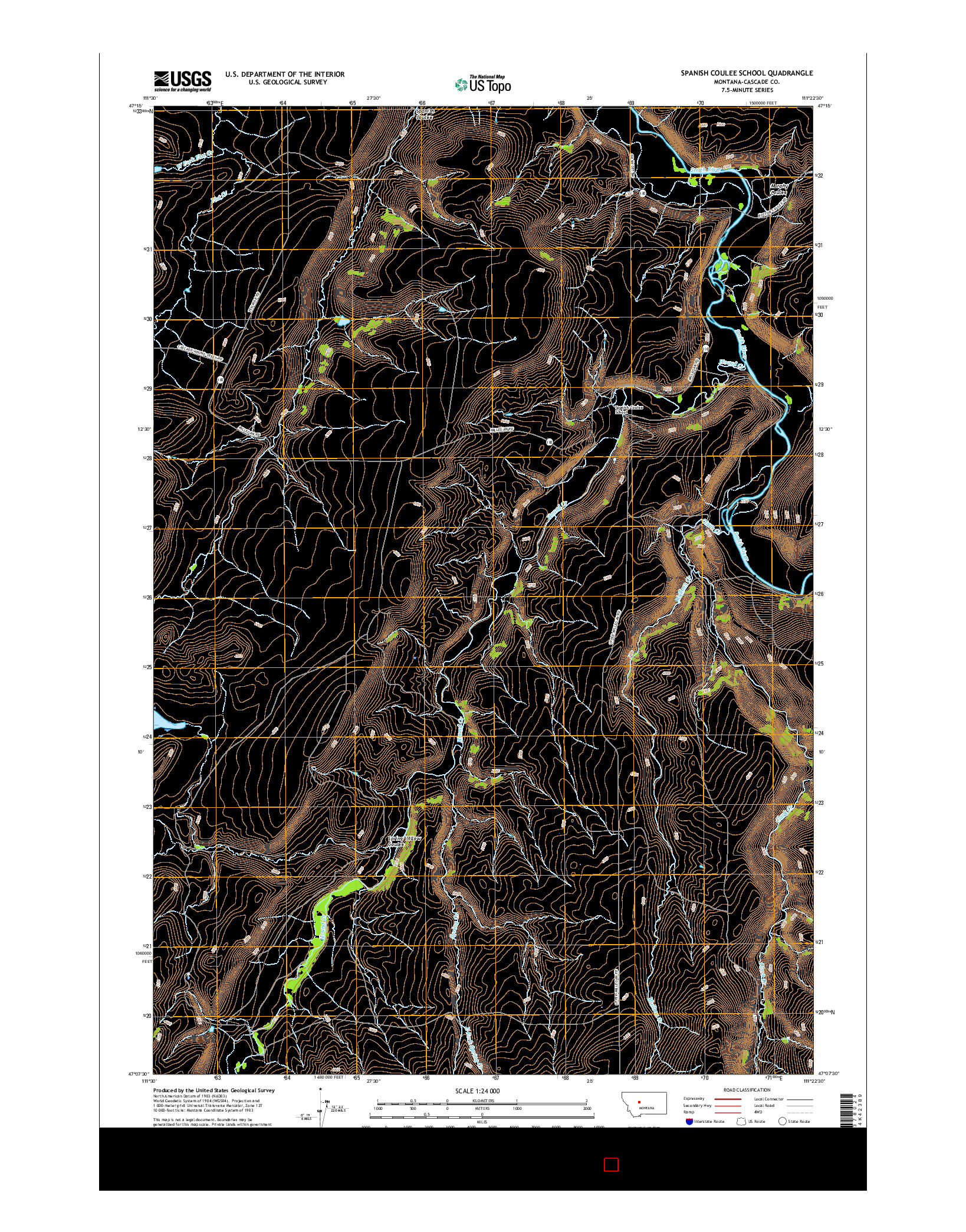 USGS US TOPO 7.5-MINUTE MAP FOR SPANISH COULEE SCHOOL, MT 2017