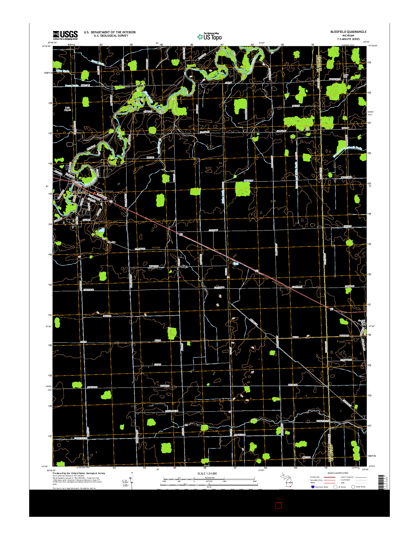 USGS US TOPO 7.5-MINUTE MAP FOR BLISSFIELD, MI 2017