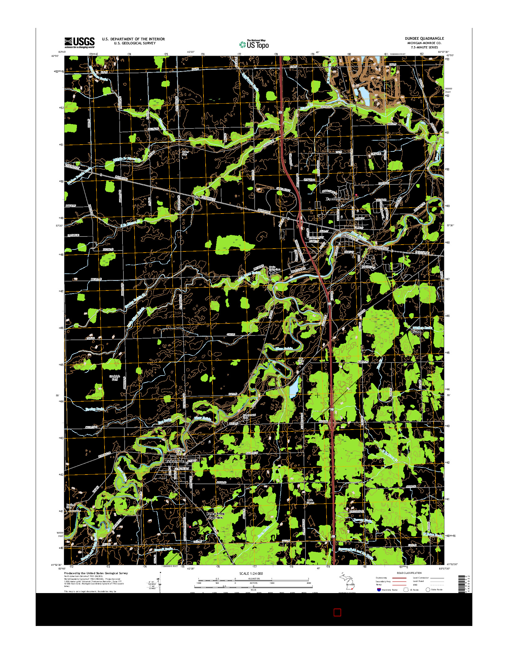 USGS US TOPO 7.5-MINUTE MAP FOR DUNDEE, MI 2017