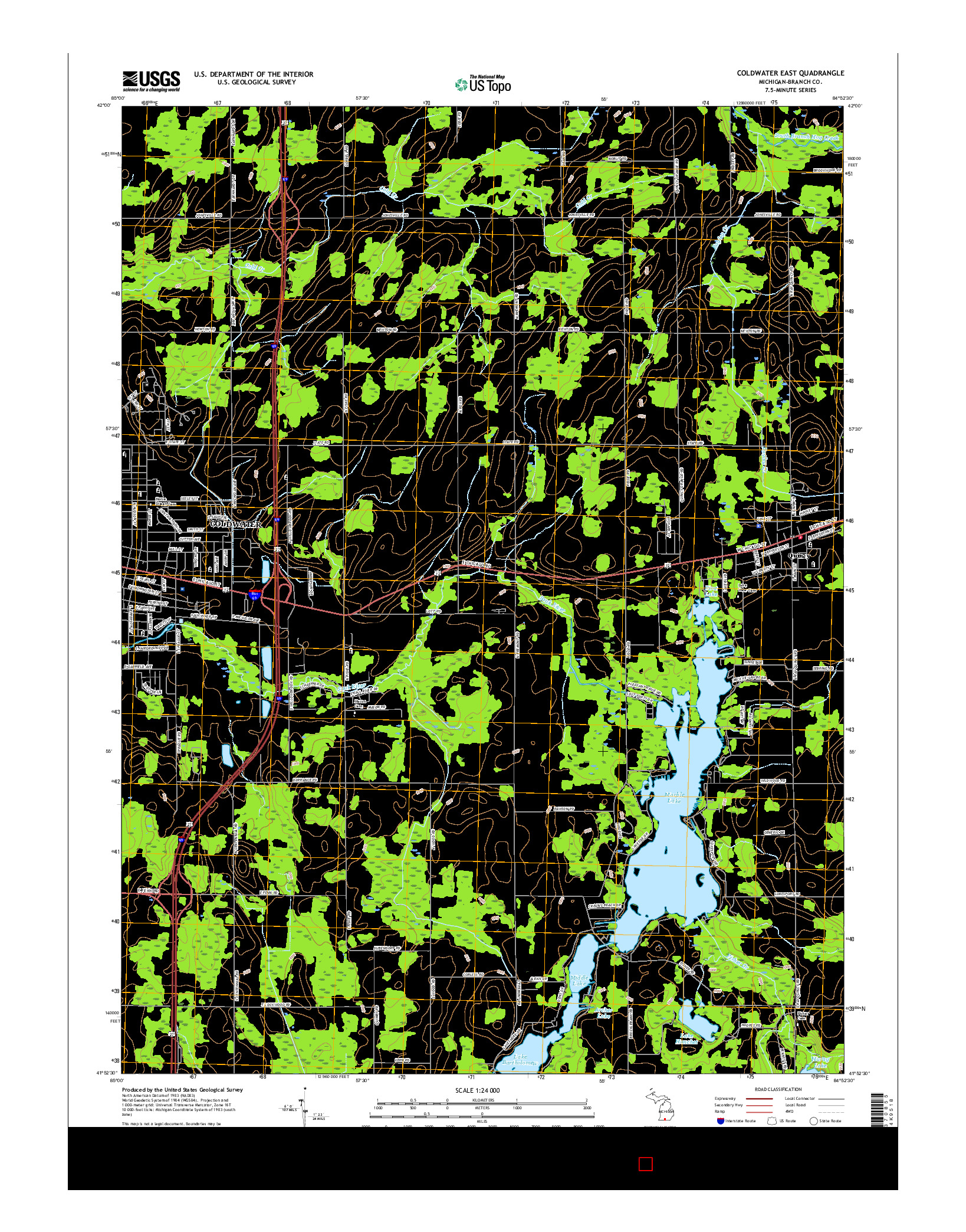 USGS US TOPO 7.5-MINUTE MAP FOR COLDWATER EAST, MI 2017