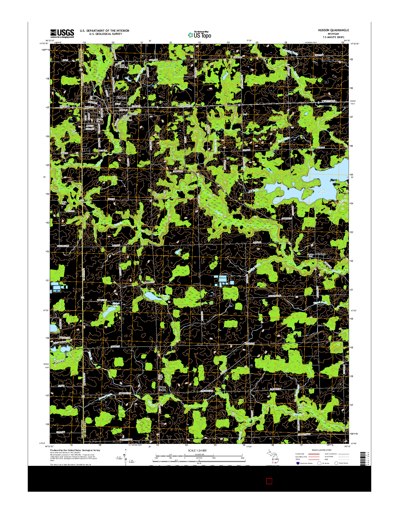 USGS US TOPO 7.5-MINUTE MAP FOR HUDSON, MI 2017