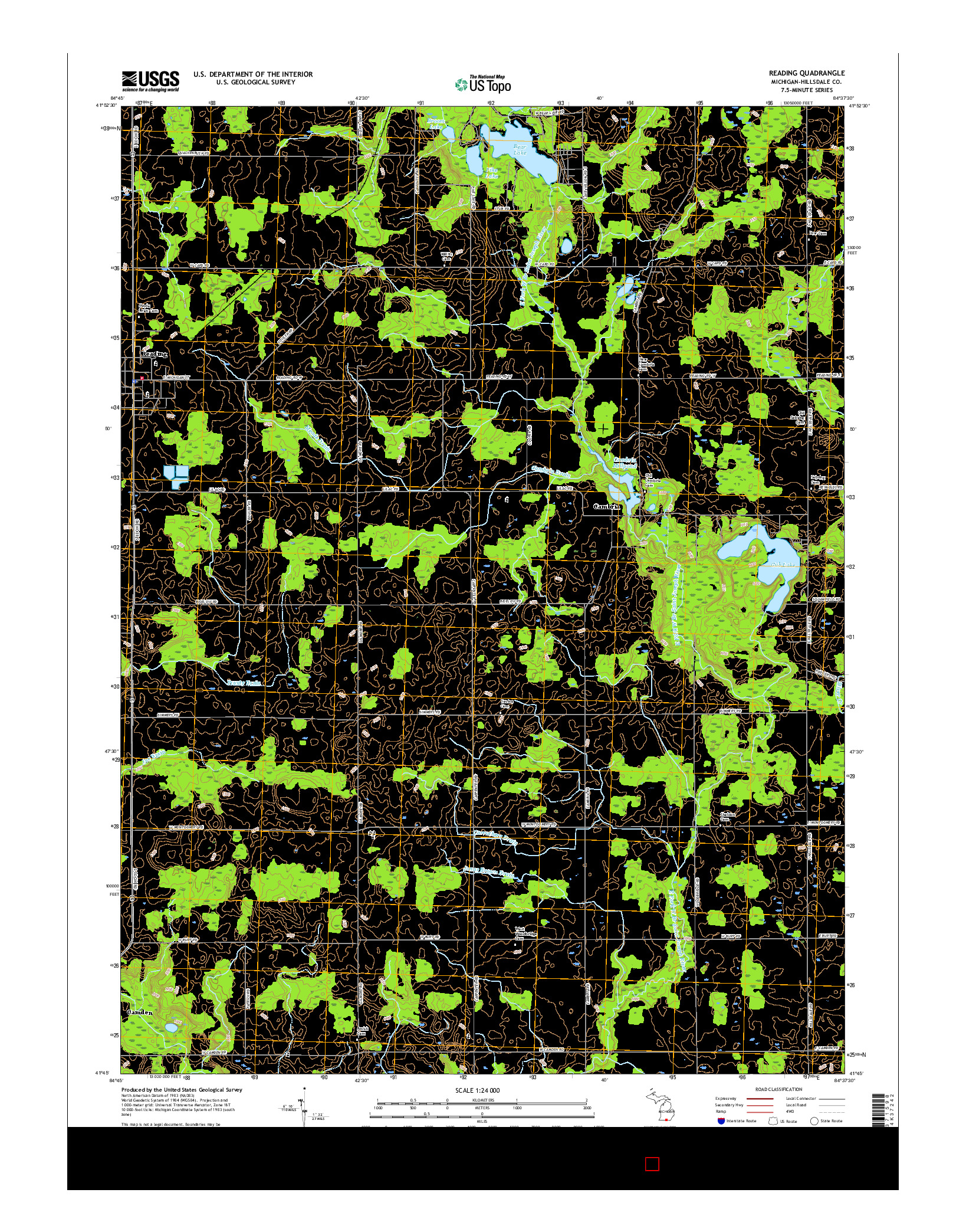 USGS US TOPO 7.5-MINUTE MAP FOR READING, MI 2017