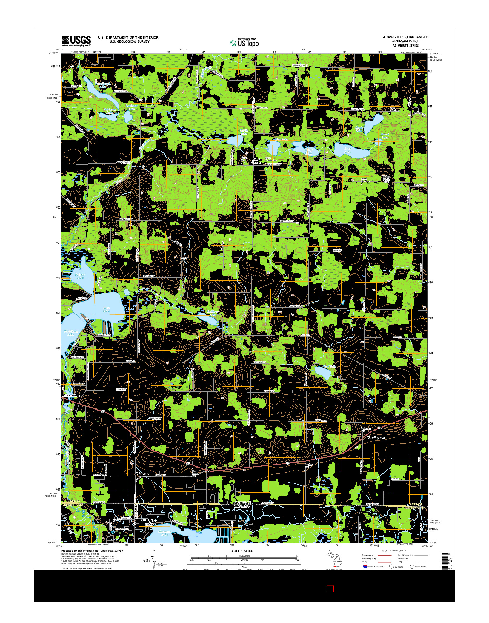 USGS US TOPO 7.5-MINUTE MAP FOR ADAMSVILLE, MI-IN 2017