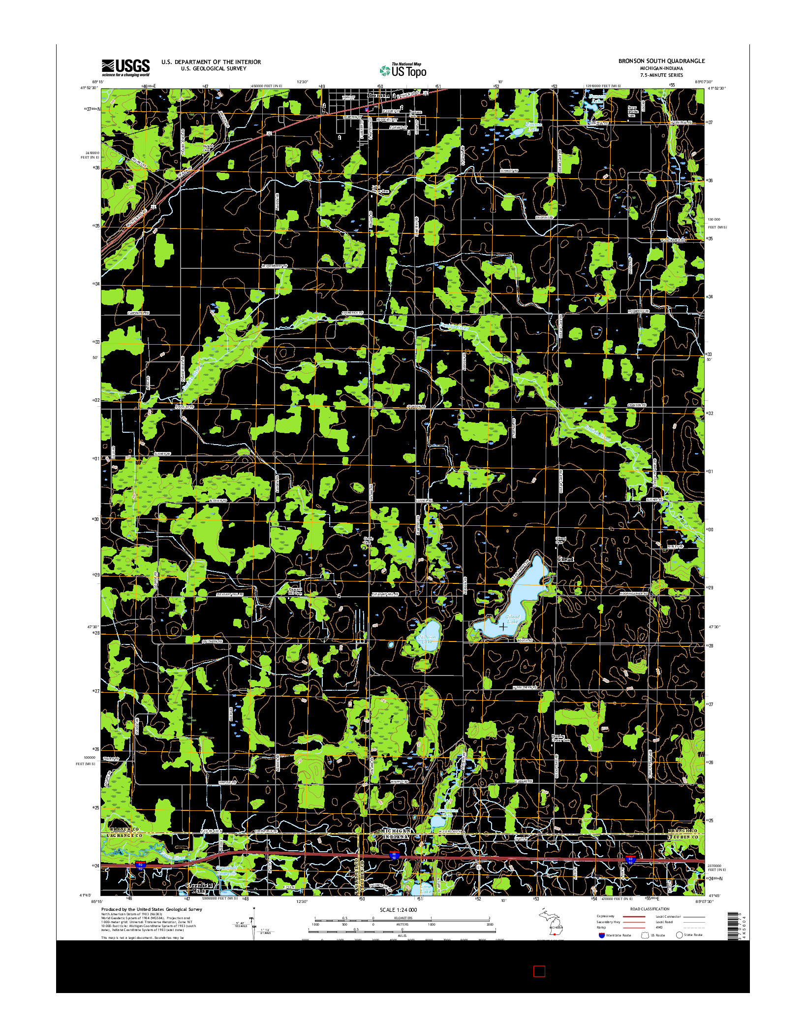 USGS US TOPO 7.5-MINUTE MAP FOR BRONSON SOUTH, MI-IN 2017