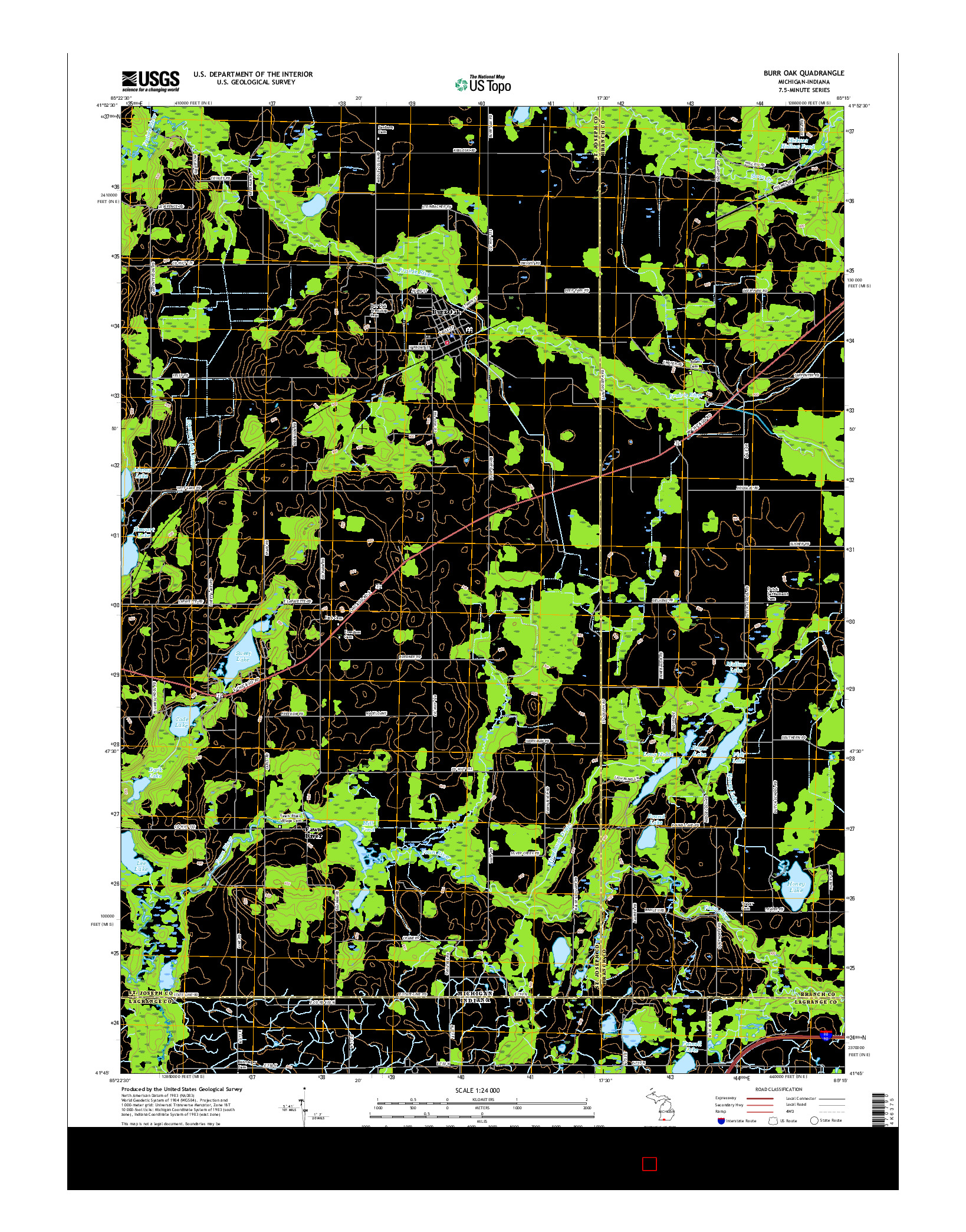 USGS US TOPO 7.5-MINUTE MAP FOR BURR OAK, MI-IN 2017